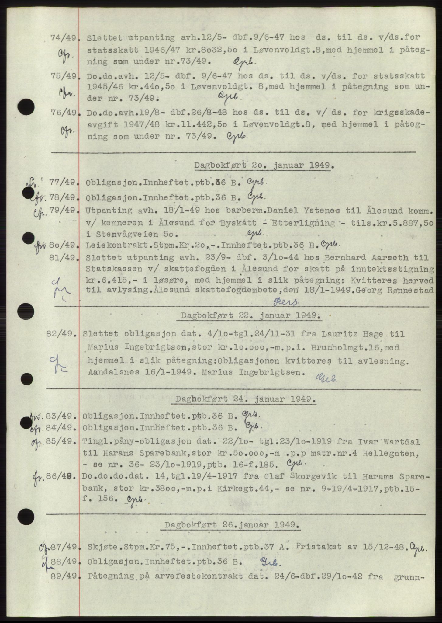 Ålesund byfogd, AV/SAT-A-4384: Mortgage book no. C34-35, 1946-1950, Diary no: : 74/1949