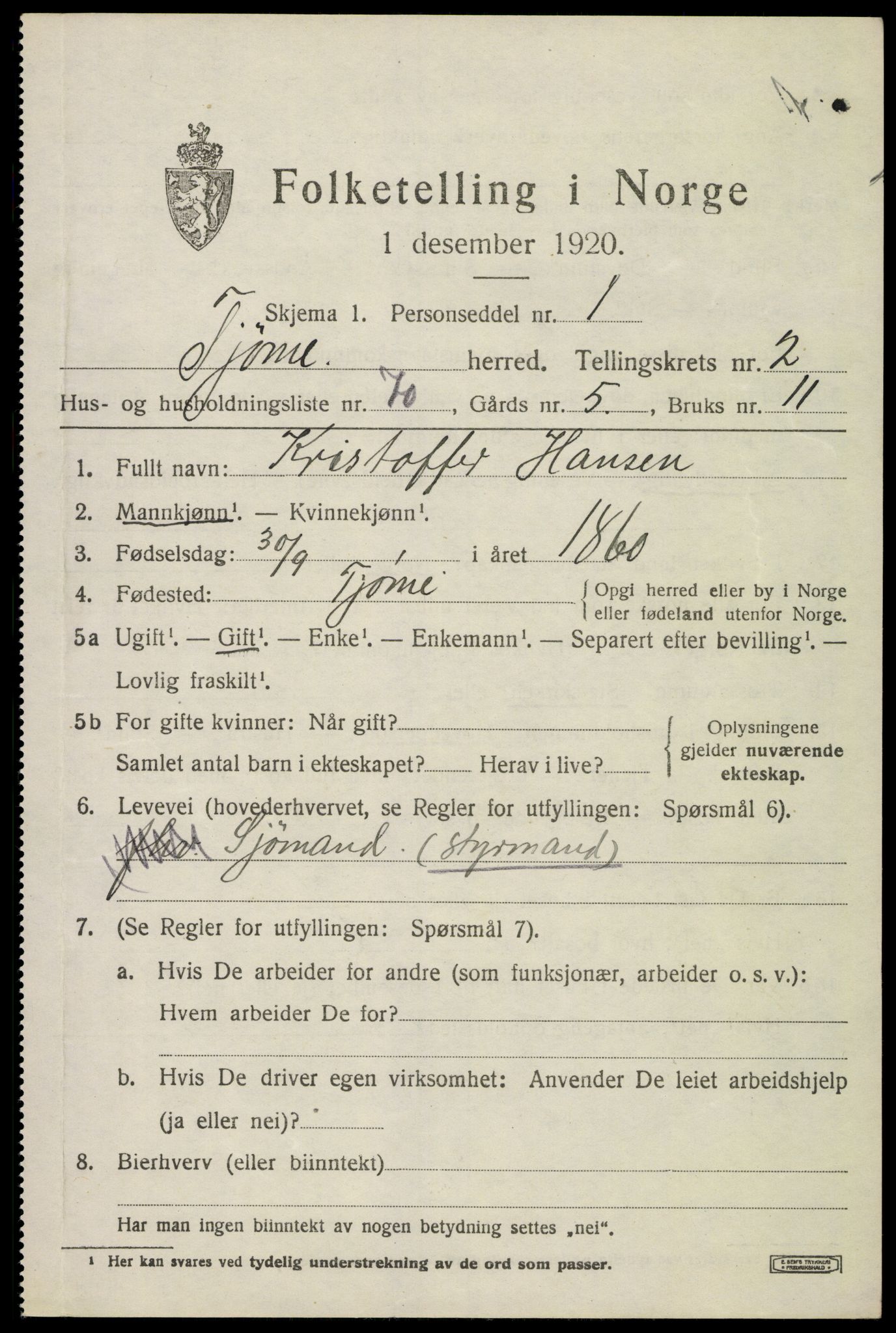 SAKO, 1920 census for Tjøme, 1920, p. 3437