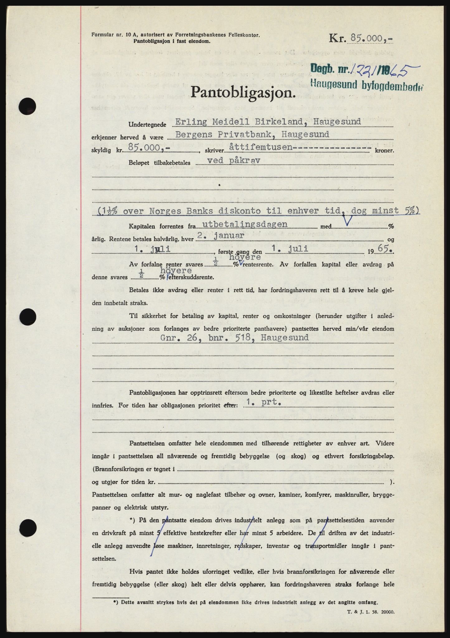 Haugesund tingrett, SAST/A-101415/01/II/IIC/L0053: Mortgage book no. B 53, 1965-1965, Diary no: : 1221/1965