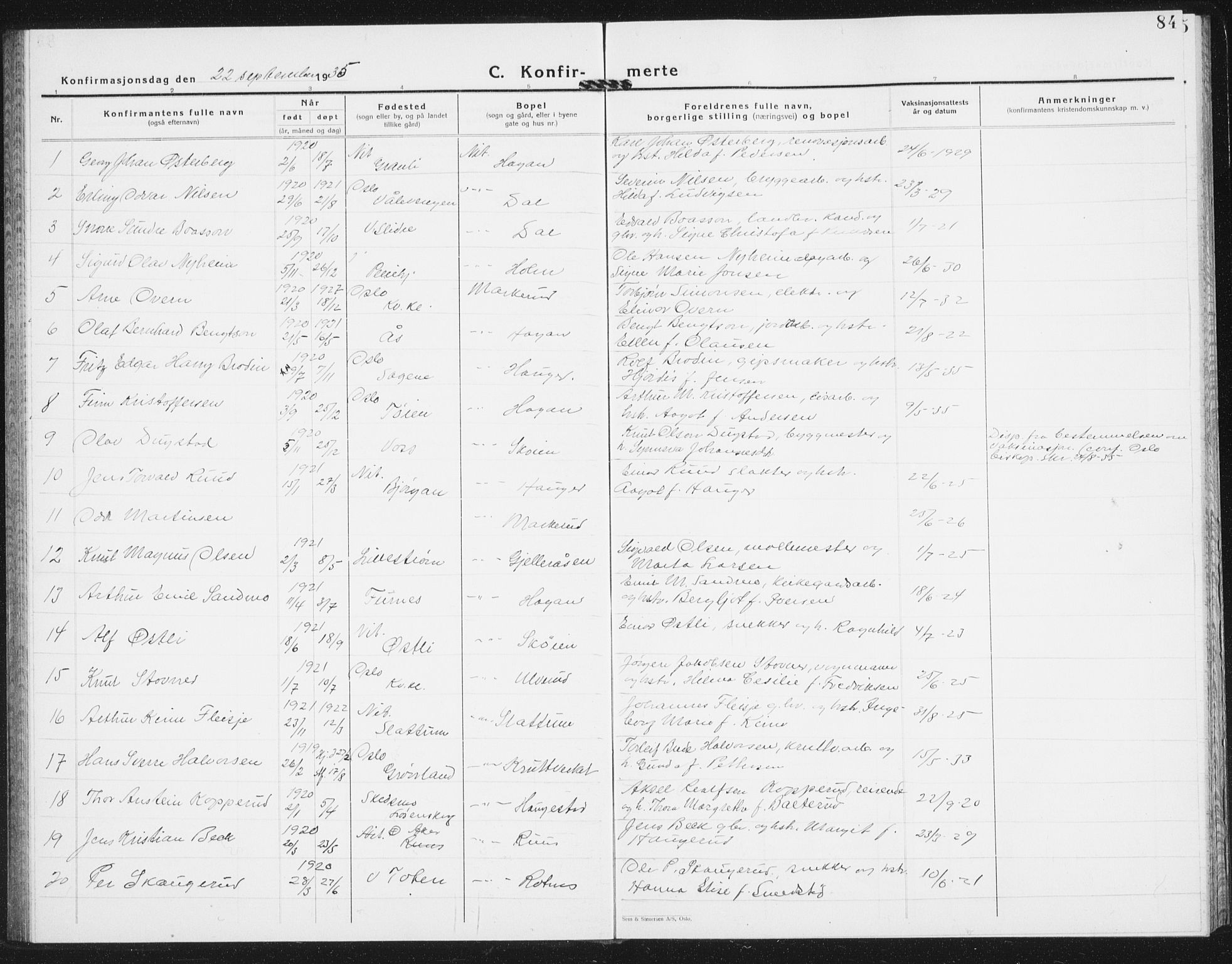 Nittedal prestekontor Kirkebøker, SAO/A-10365a/G/Ga/L0004: Parish register (copy) no. I 4, 1930-1943, p. 84