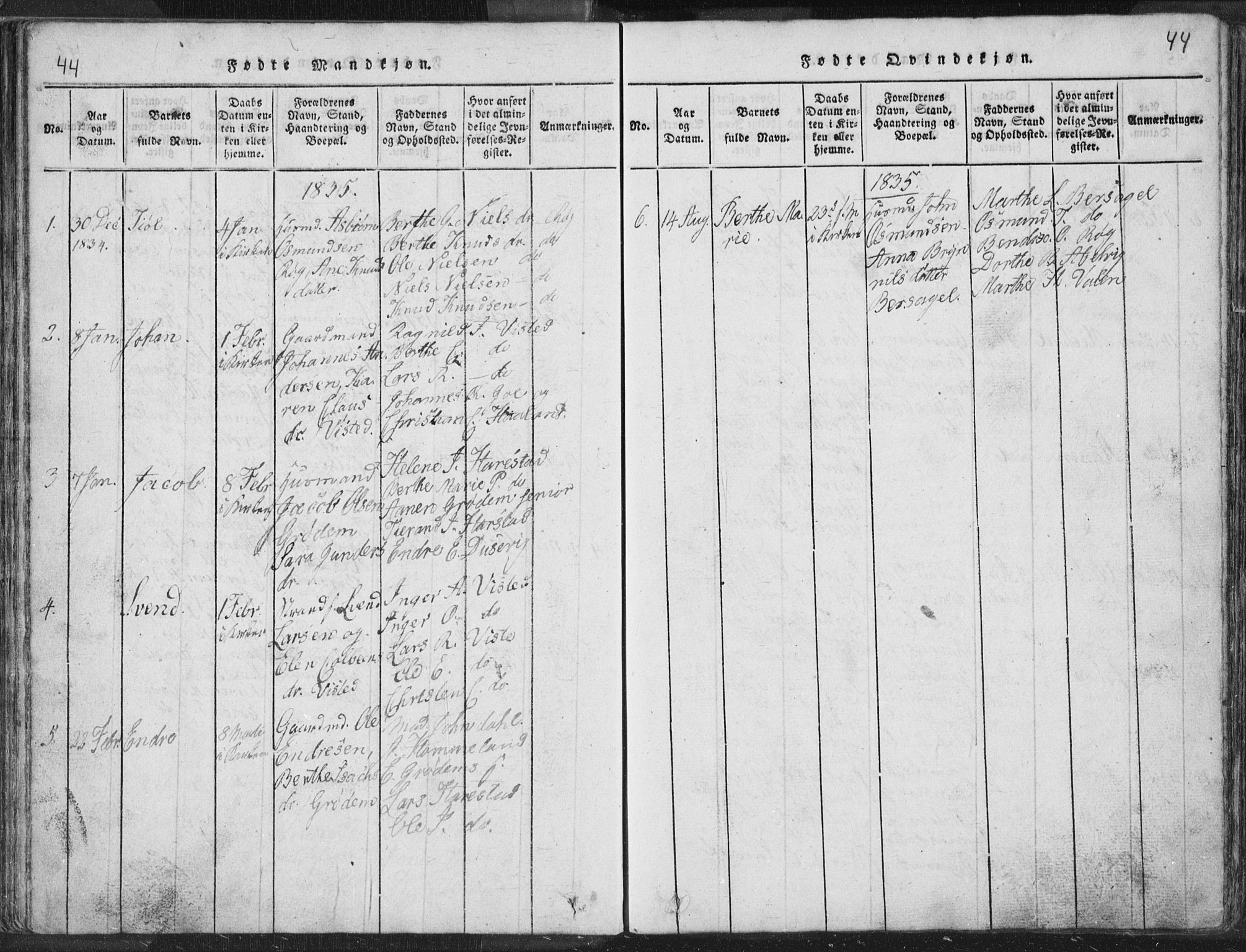 Hetland sokneprestkontor, SAST/A-101826/30/30BA/L0001: Parish register (official) no. A 1, 1816-1856, p. 44