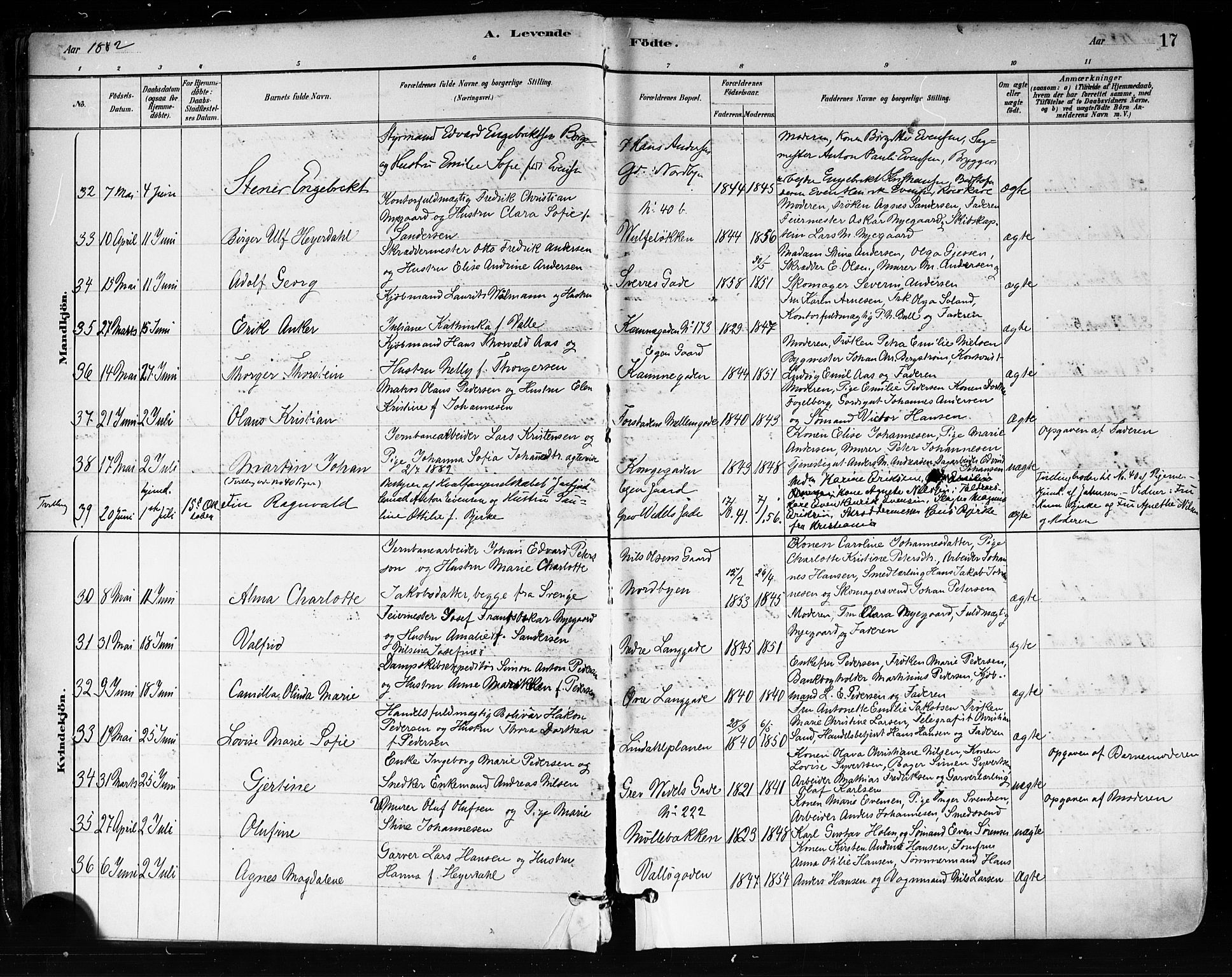 Tønsberg kirkebøker, AV/SAKO-A-330/F/Fa/L0011: Parish register (official) no. I 11, 1881-1890, p. 17