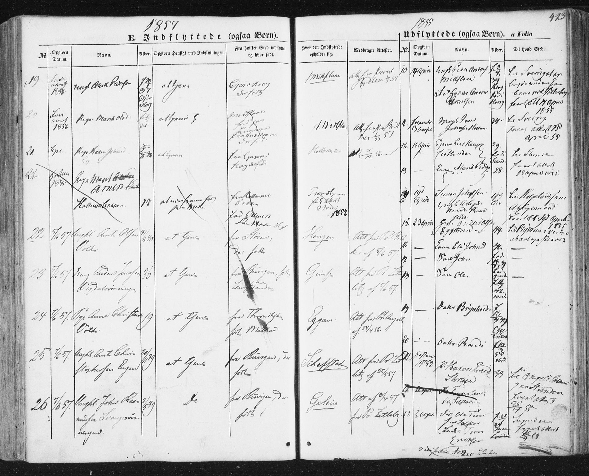 Ministerialprotokoller, klokkerbøker og fødselsregistre - Sør-Trøndelag, AV/SAT-A-1456/691/L1076: Parish register (official) no. 691A08, 1852-1861, p. 423