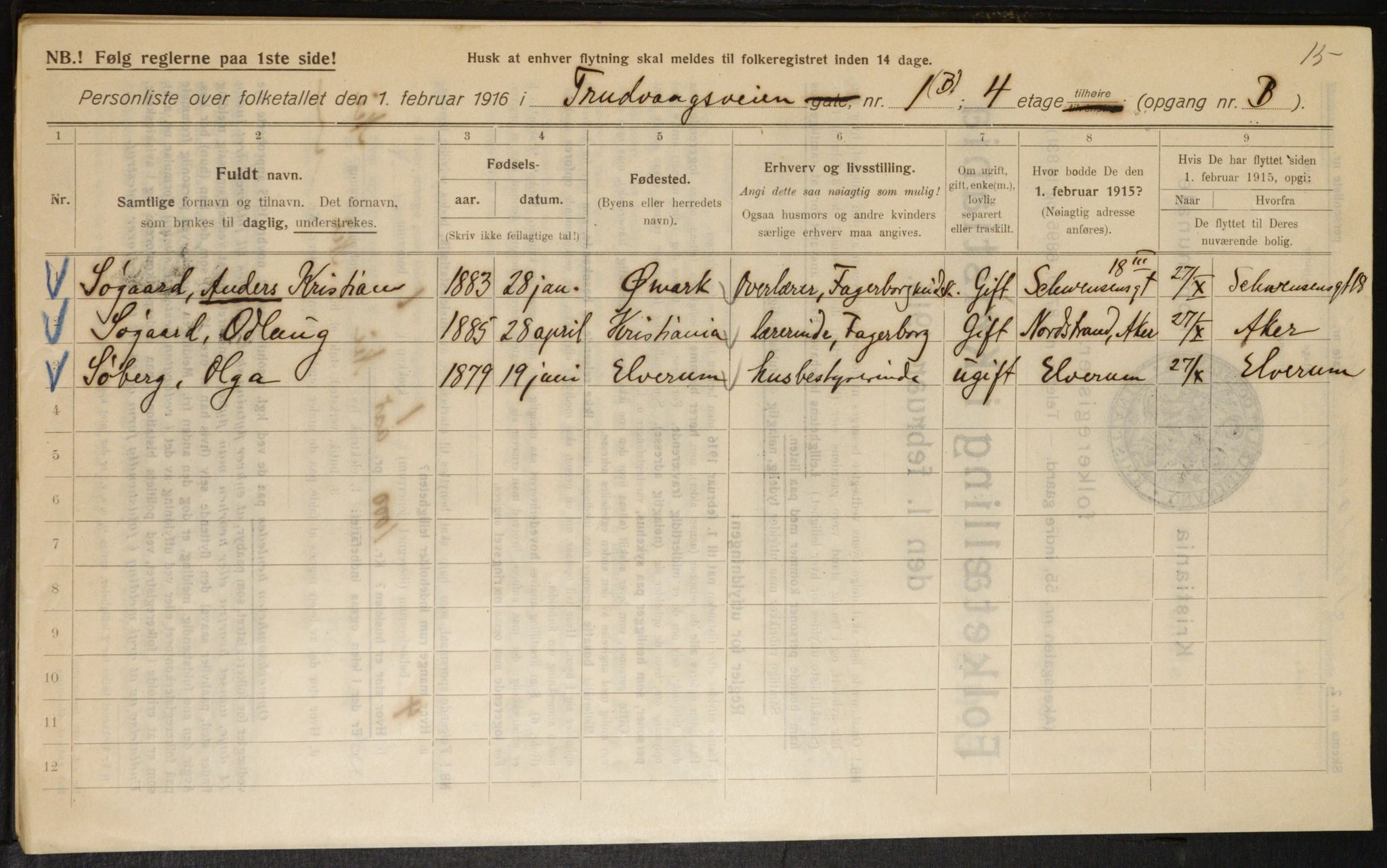 OBA, Municipal Census 1916 for Kristiania, 1916, p. 120482