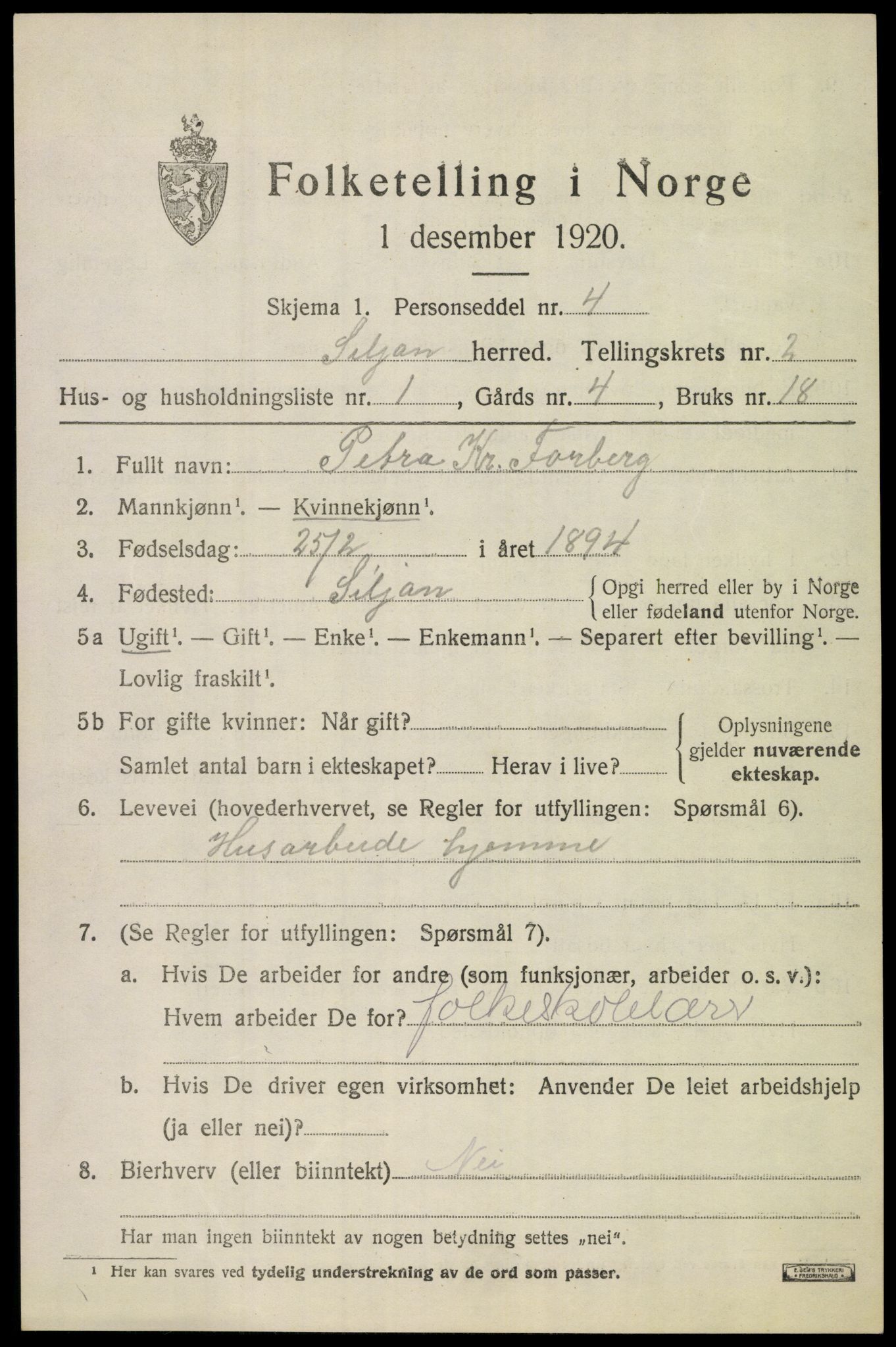 SAKO, 1920 census for Siljan, 1920, p. 935
