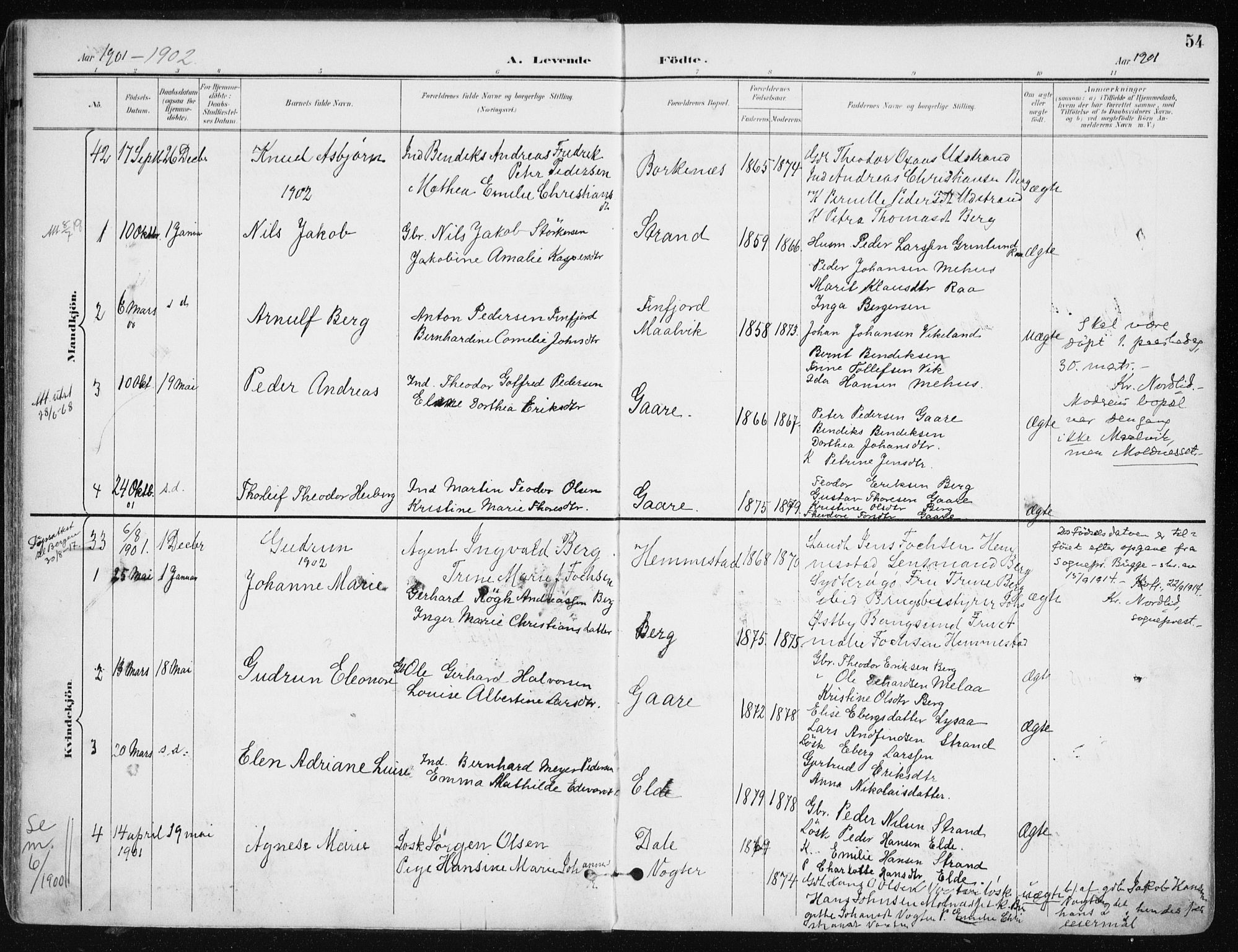 Kvæfjord sokneprestkontor, SATØ/S-1323/G/Ga/Gaa/L0006kirke: Parish register (official) no. 6, 1895-1914, p. 54