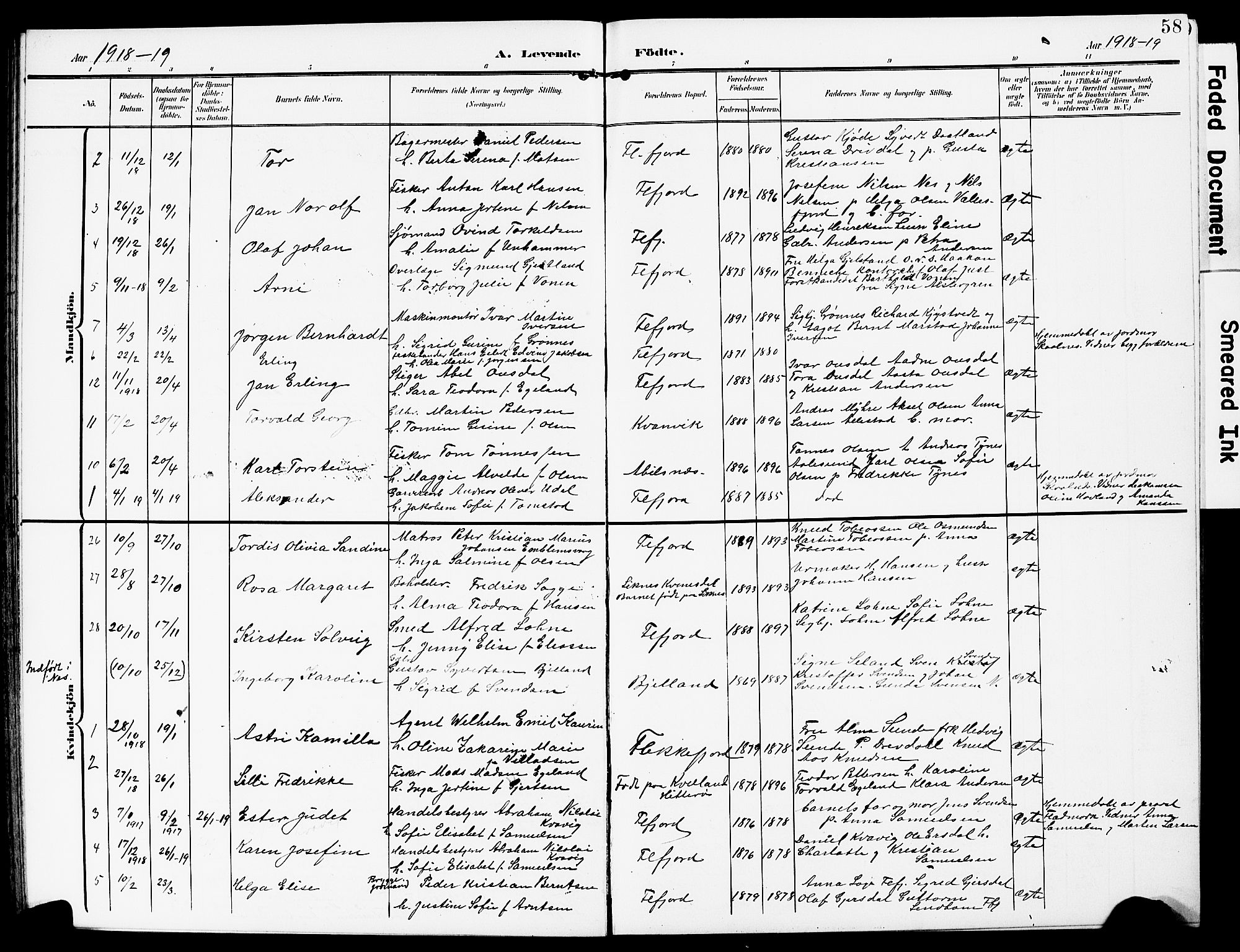 Flekkefjord sokneprestkontor, AV/SAK-1111-0012/F/Fb/Fba/L0001: Parish register (copy) no. B 1, 1903-1931, p. 58