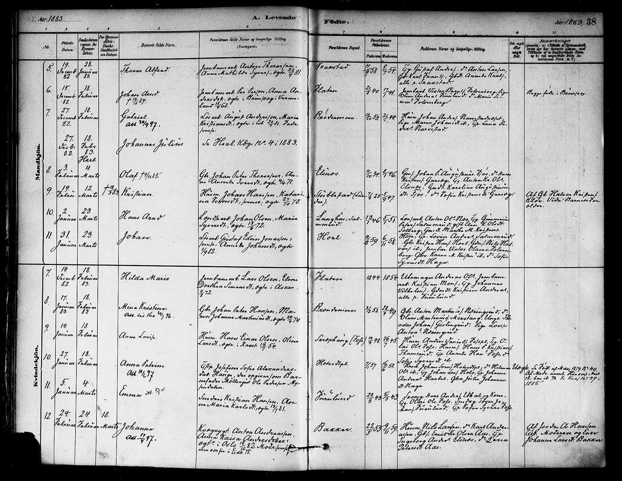 Eidsberg prestekontor Kirkebøker, SAO/A-10905/F/Fa/L0012: Parish register (official) no. I 12, 1879-1901, p. 38