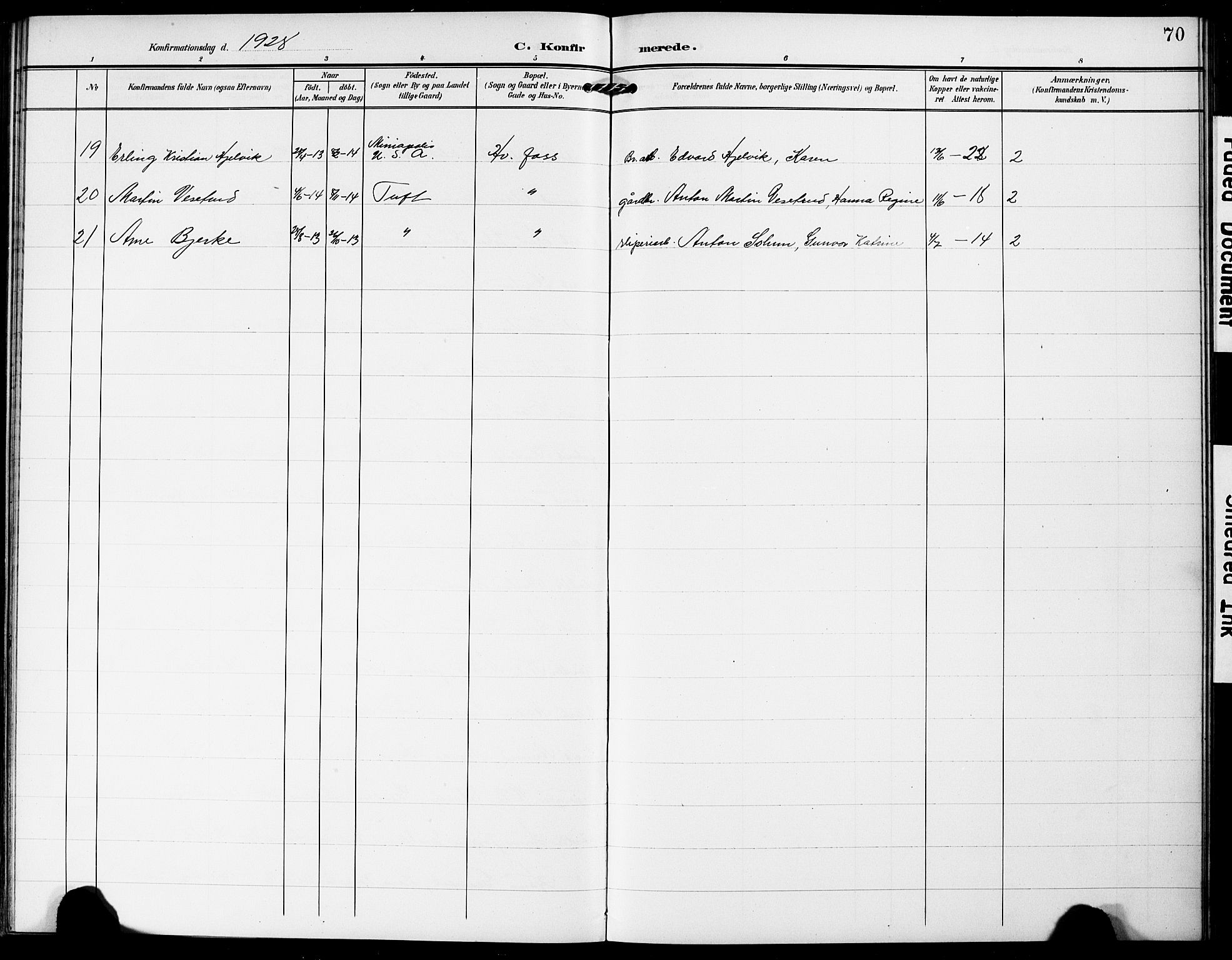 Sandsvær kirkebøker, AV/SAKO-A-244/G/Gc/L0001: Parish register (copy) no. III 1, 1878-1928, p. 70