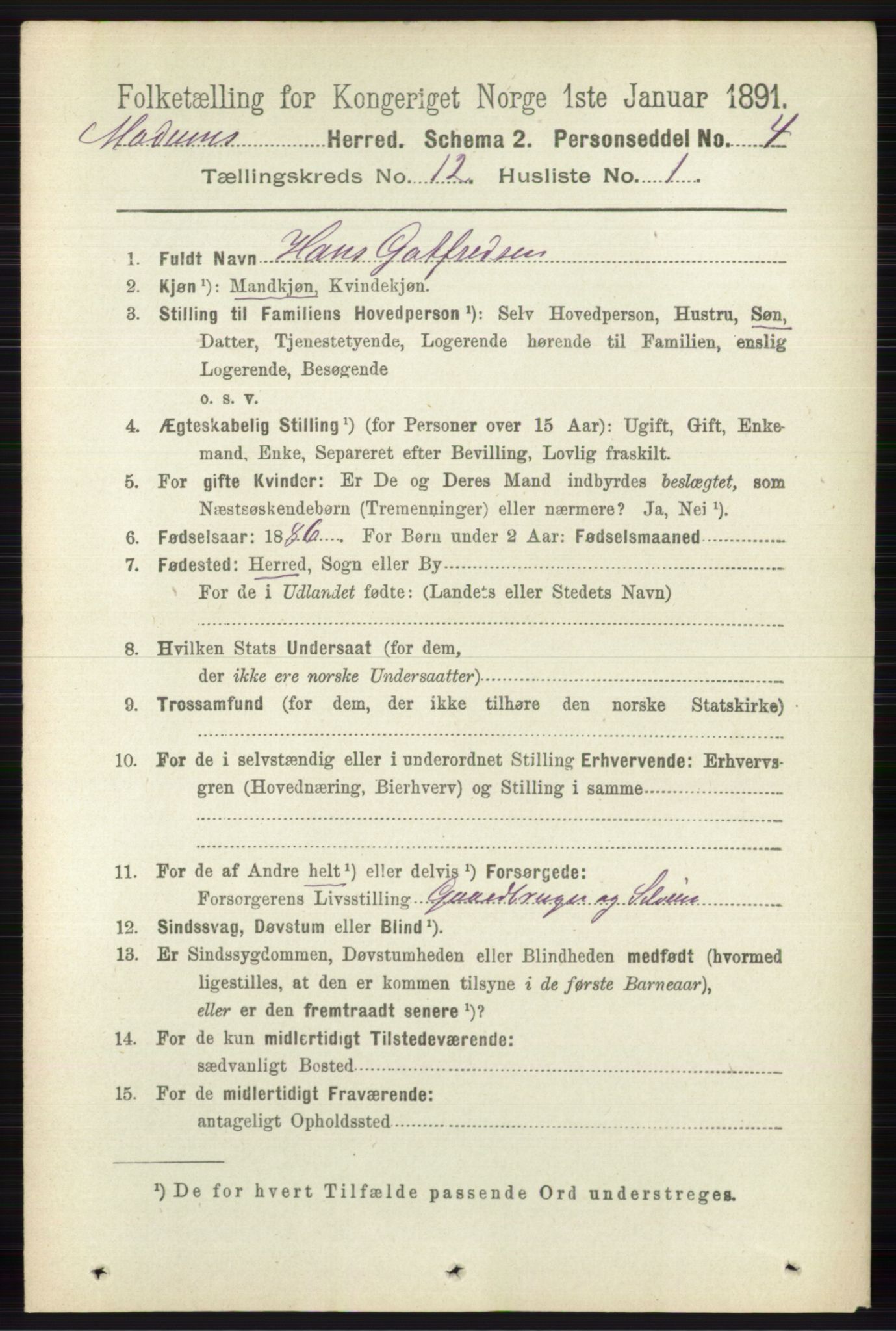 RA, 1891 census for 0623 Modum, 1891, p. 4458