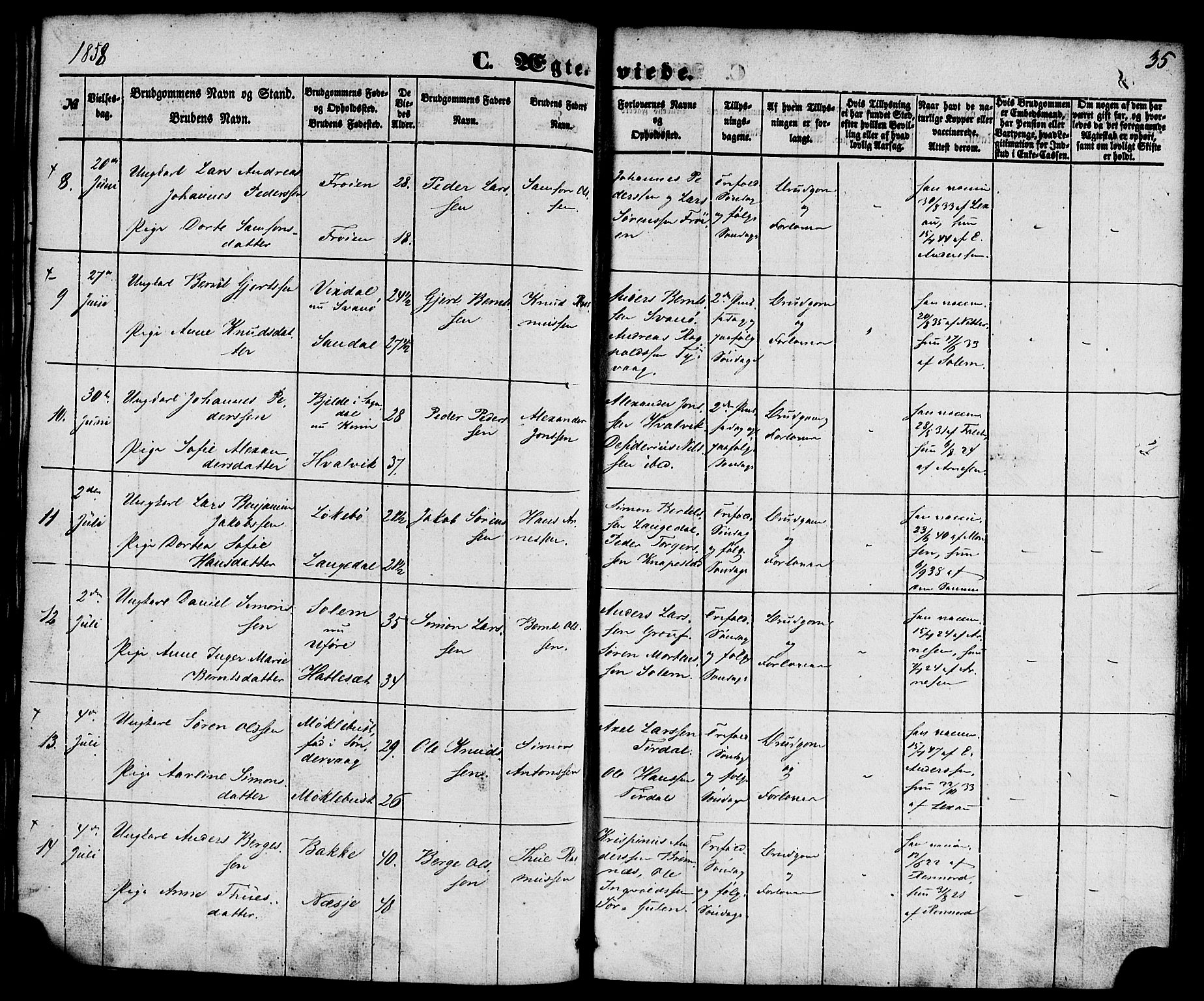 Kinn sokneprestembete, AV/SAB-A-80801/H/Haa/Haaa/L0010: Parish register (official) no. A 10, 1852-1869, p. 35