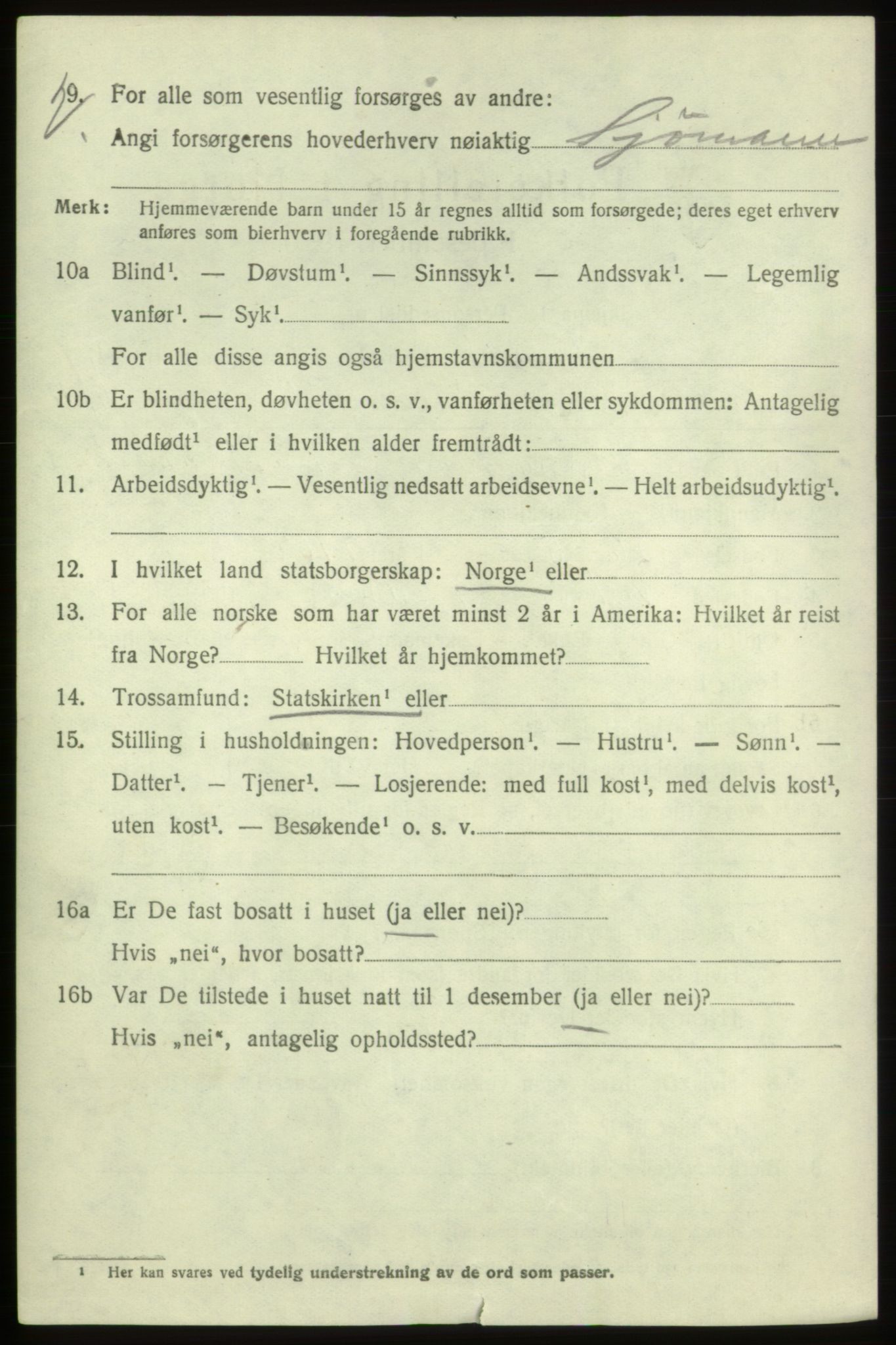 SAB, 1920 census for Tysnes, 1920, p. 3215