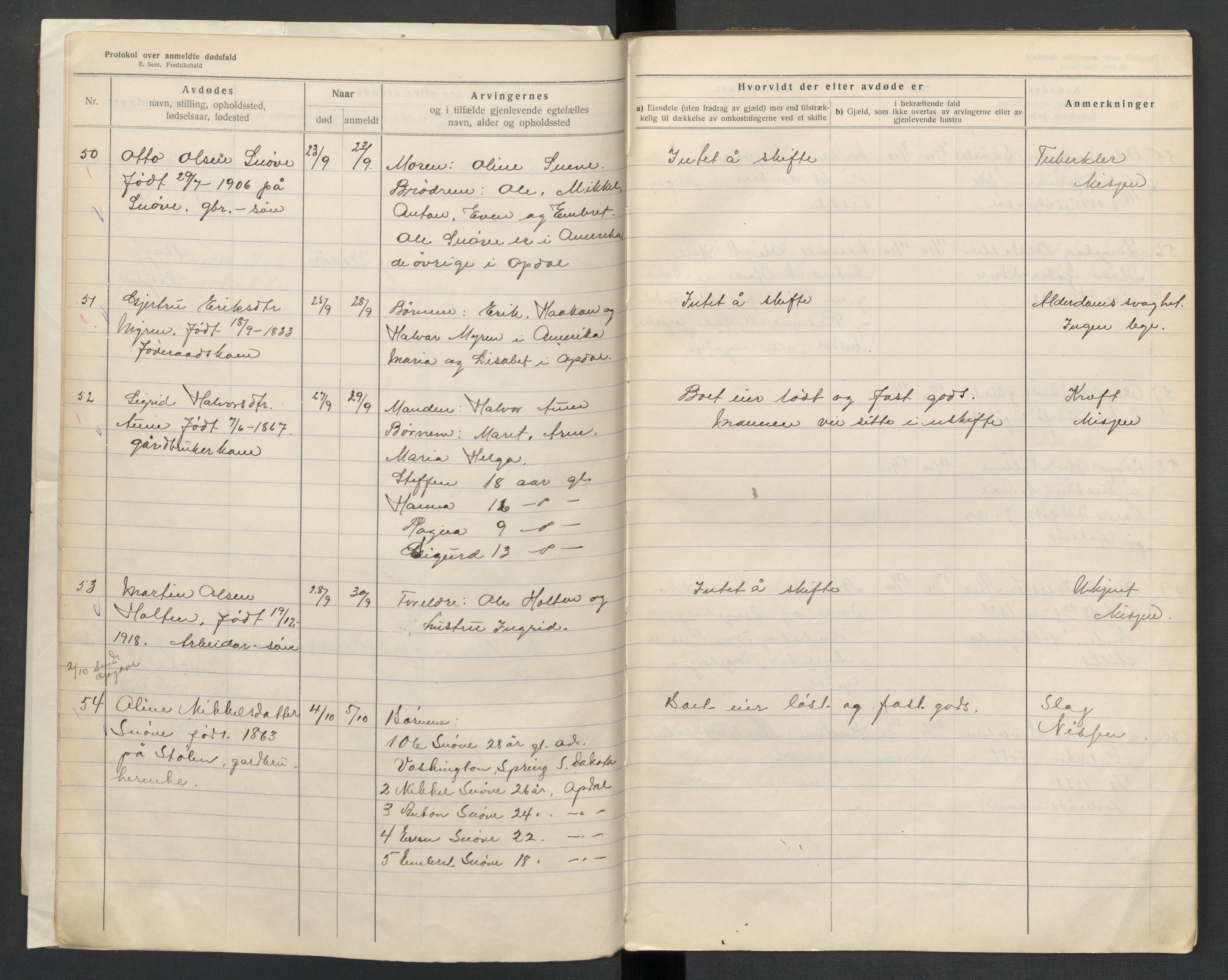Oppdal lensmannskontor, AV/SAT-A-1073/1/02/L0003: 2.01.03 Dødsfallsprotokoll, 1919-1929