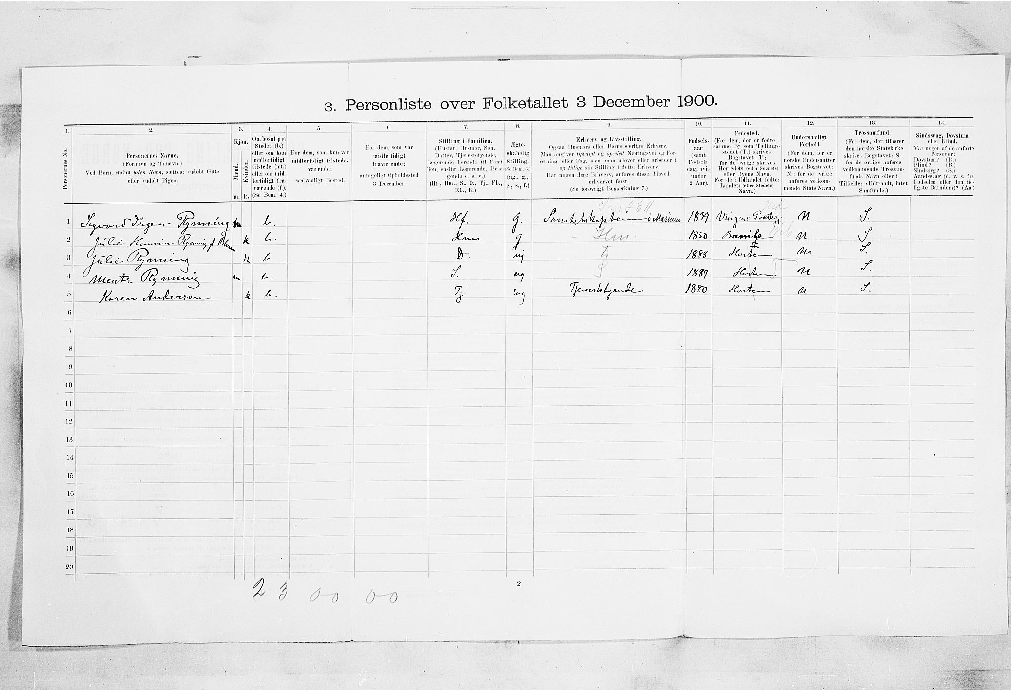 RA, 1900 census for Horten, 1900, p. 4976