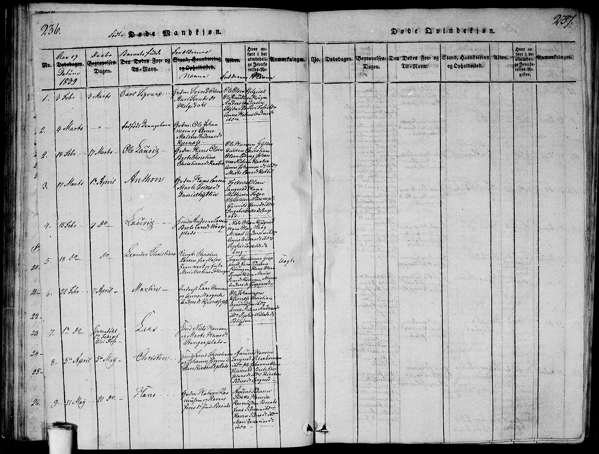 Våler prestekontor Kirkebøker, AV/SAO-A-11083/G/Ga/L0001: Parish register (copy) no. I 1, 1815-1839, p. 236-237