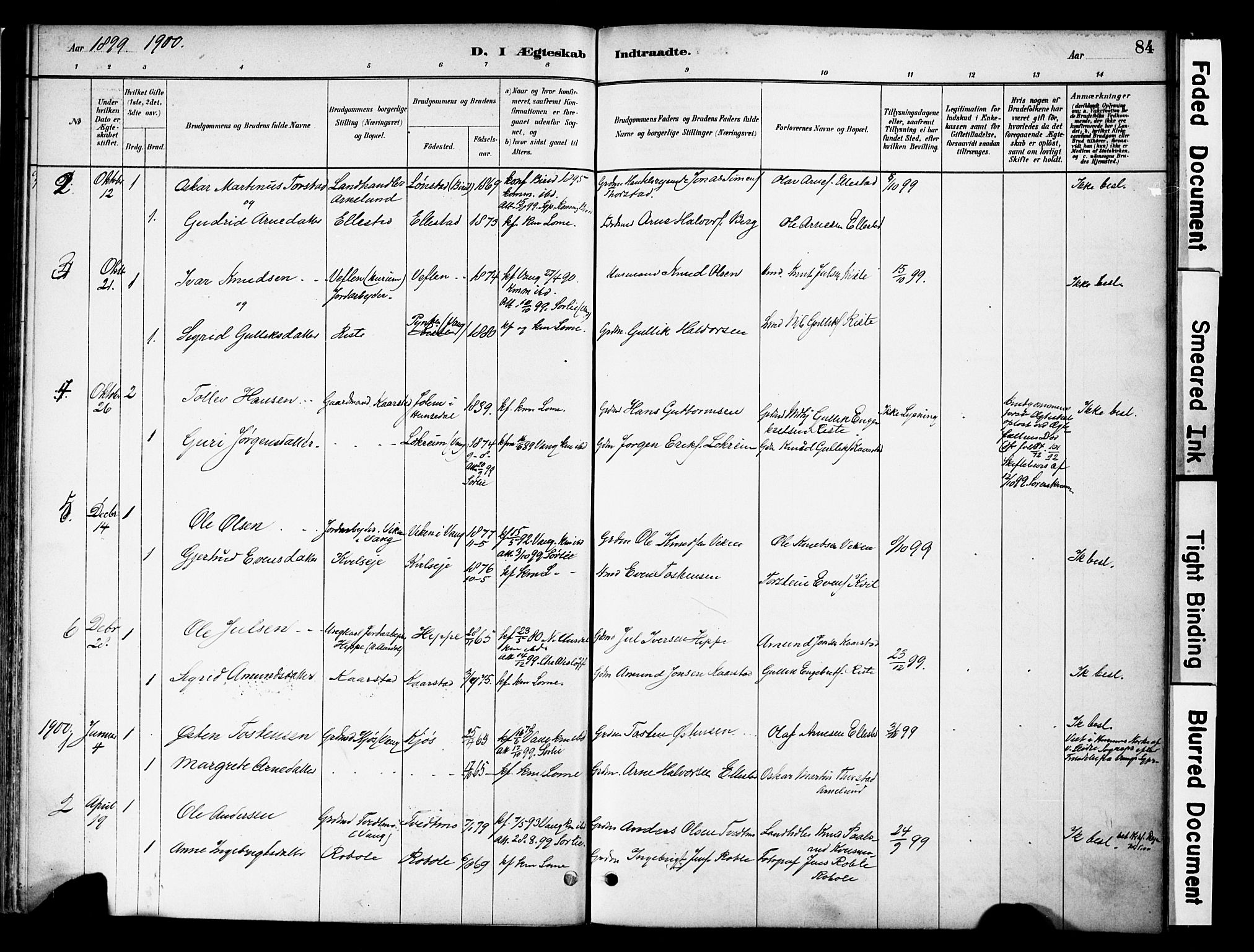 Vestre Slidre prestekontor, AV/SAH-PREST-136/H/Ha/Haa/L0005: Parish register (official) no. 5, 1881-1912, p. 84