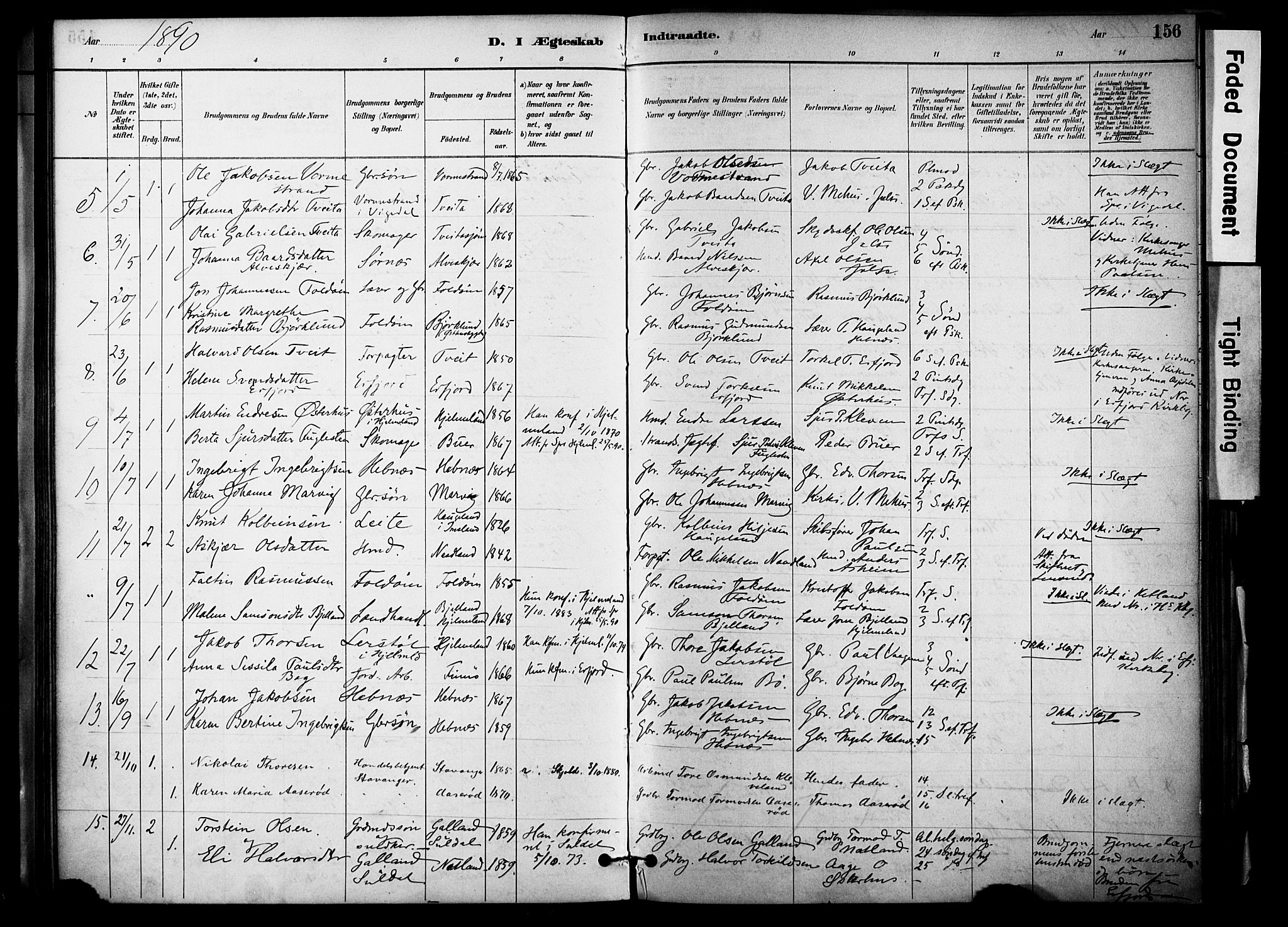 Jelsa sokneprestkontor, AV/SAST-A-101842/01/IV: Parish register (official) no. A 10, 1884-1906, p. 156