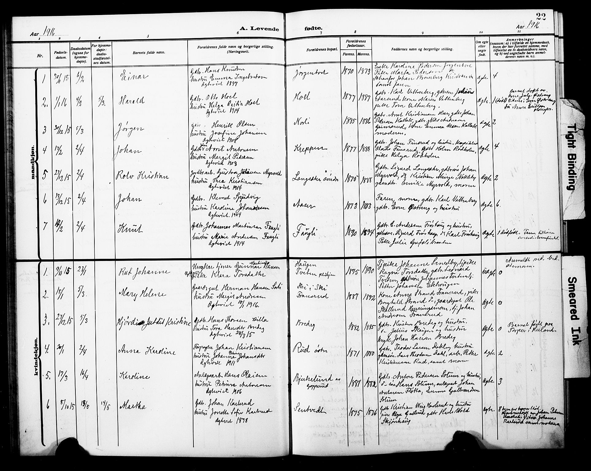 Trøgstad prestekontor Kirkebøker, AV/SAO-A-10925/G/Ga/L0002: Parish register (copy) no. I 2, 1911-1929, p. 22