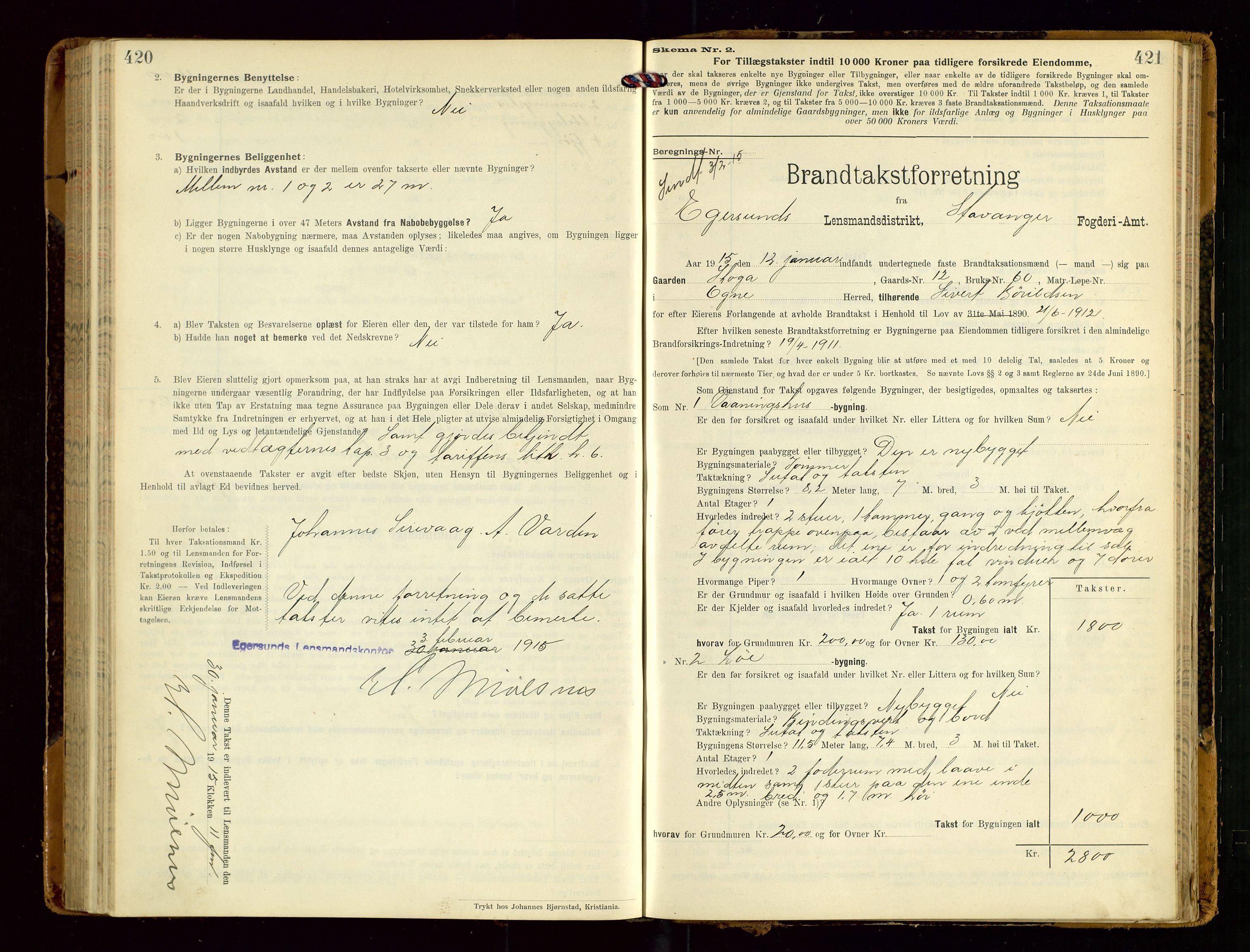 Eigersund lensmannskontor, SAST/A-100171/Gob/L0002: "Brandtakstprotokol", 1910-1916, p. 420-421