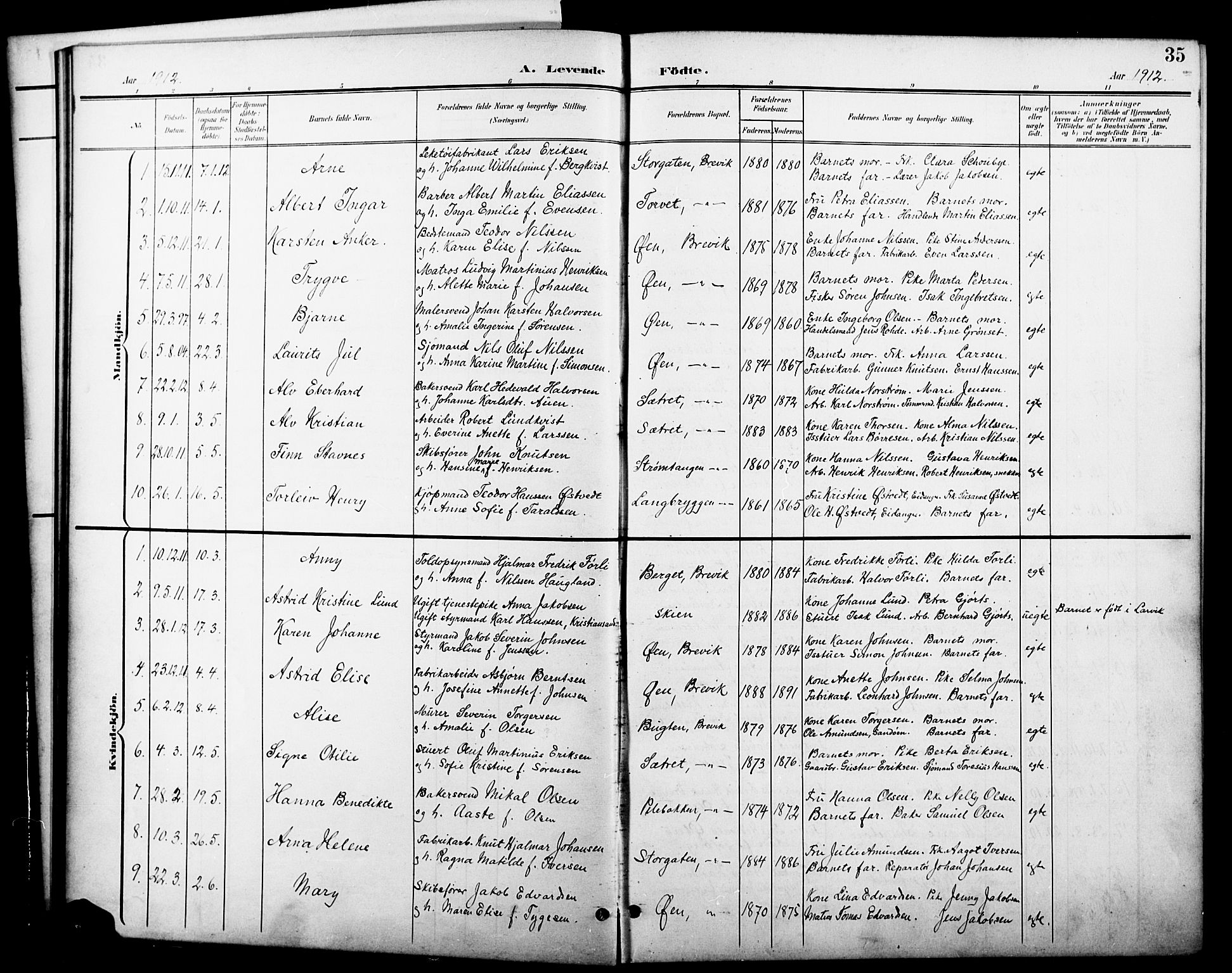Brevik kirkebøker, SAKO/A-255/G/Ga/L0005: Parish register (copy) no. 5, 1901-1924, p. 35