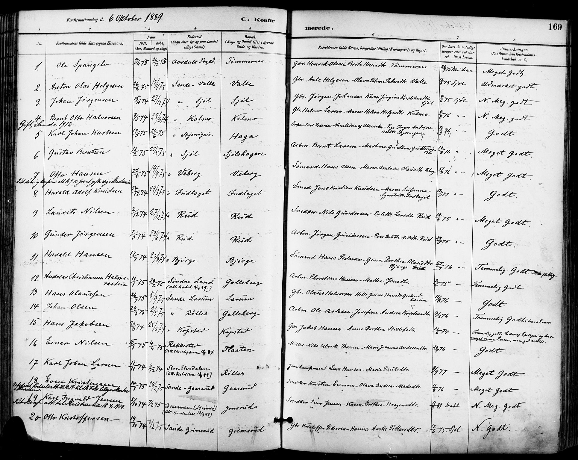 Sande Kirkebøker, AV/SAKO-A-53/F/Fa/L0007: Parish register (official) no. 7, 1888-1903, p. 169