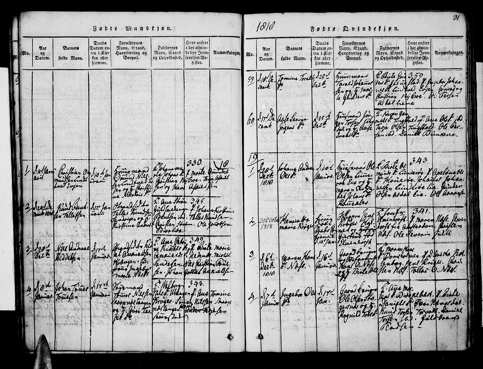 Øyestad sokneprestkontor, SAK/1111-0049/F/Fa/L0012: Parish register (official) no. A 12, 1816-1827, p. 31