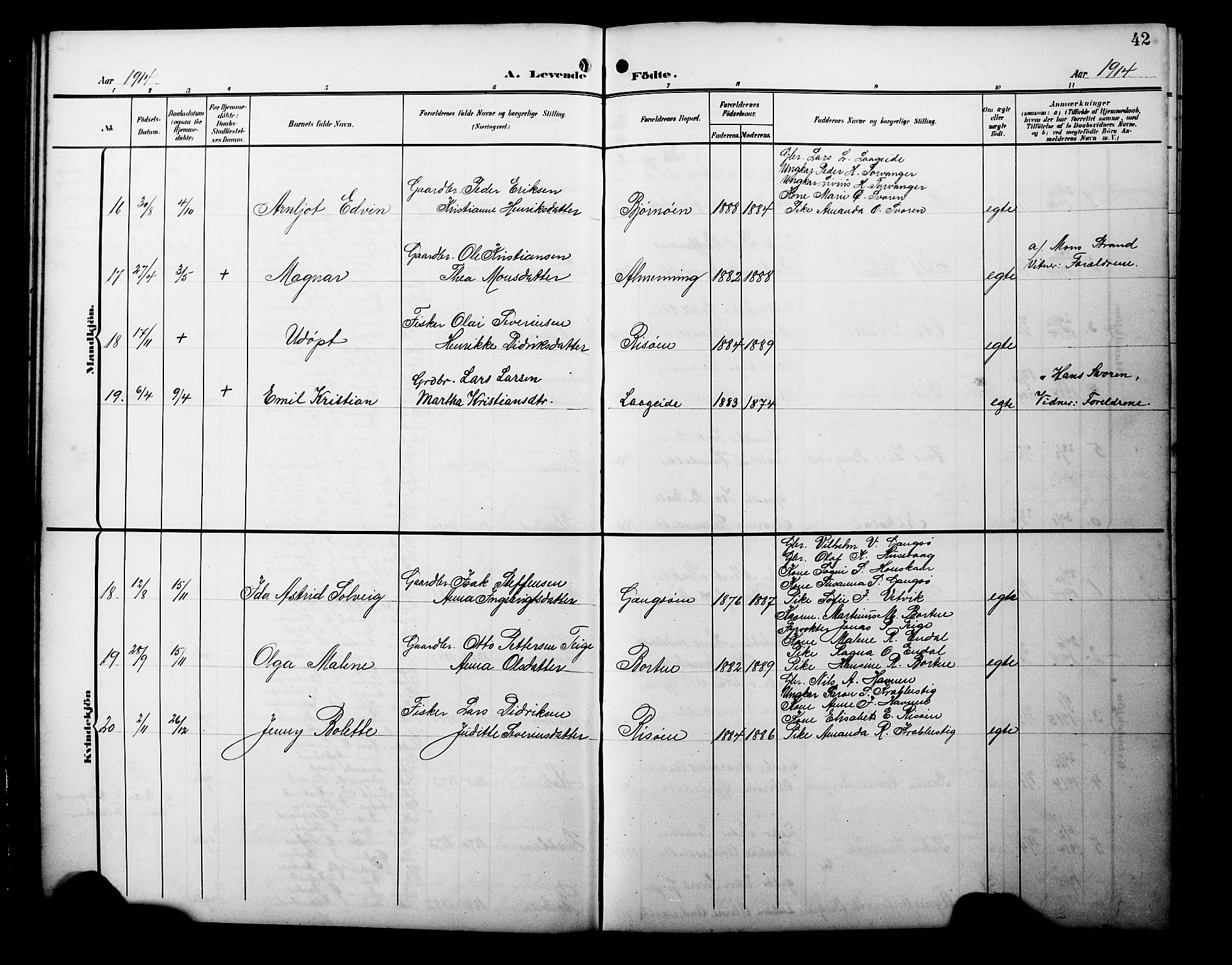 Davik sokneprestembete, SAB/A-79701/H/Hab/Habc/L0003: Parish register (copy) no. C 3, 1907-1929, p. 42