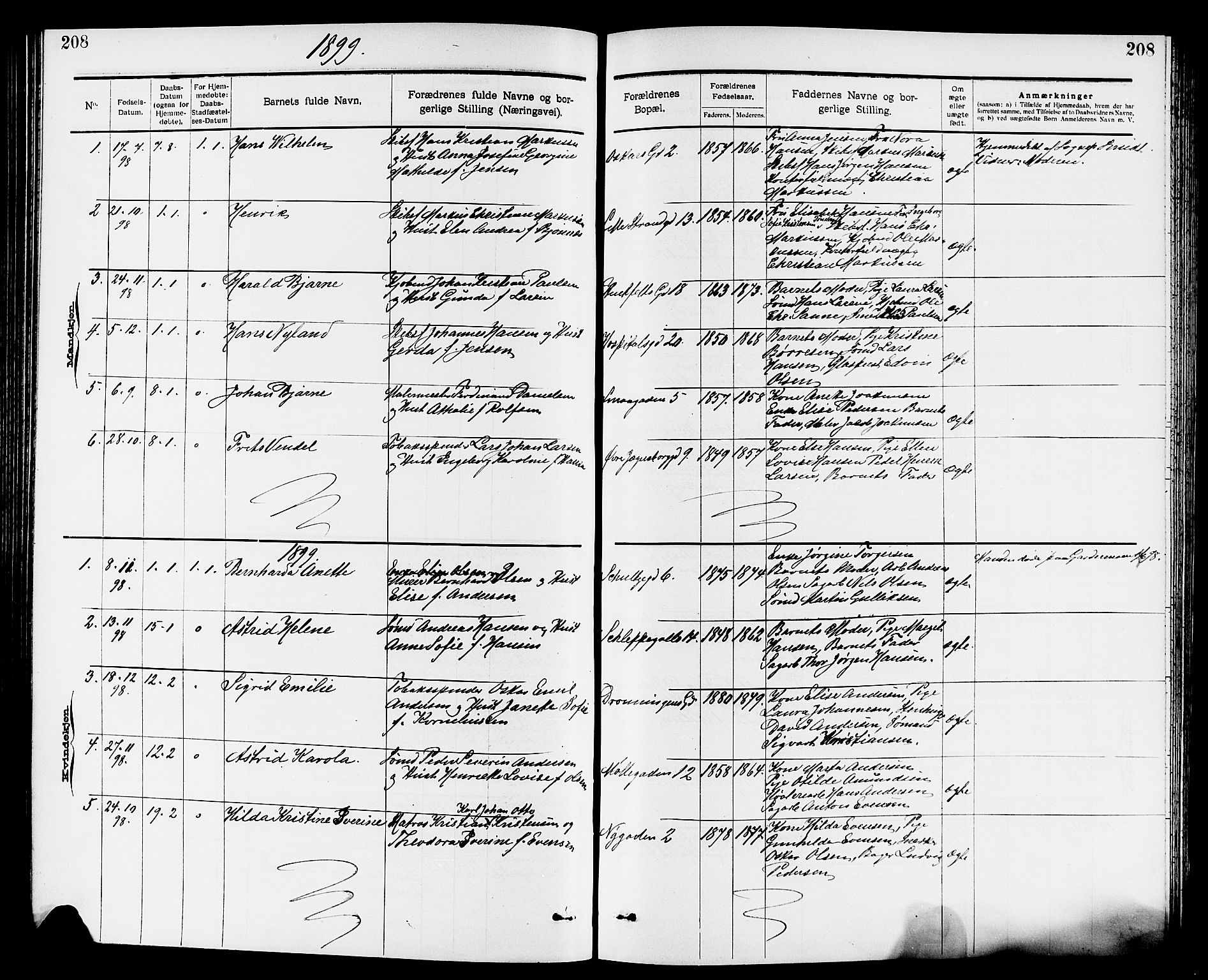 Larvik kirkebøker, SAKO/A-352/G/Ga/L0005: Parish register (copy) no. I 5, 1888-1909, p. 208