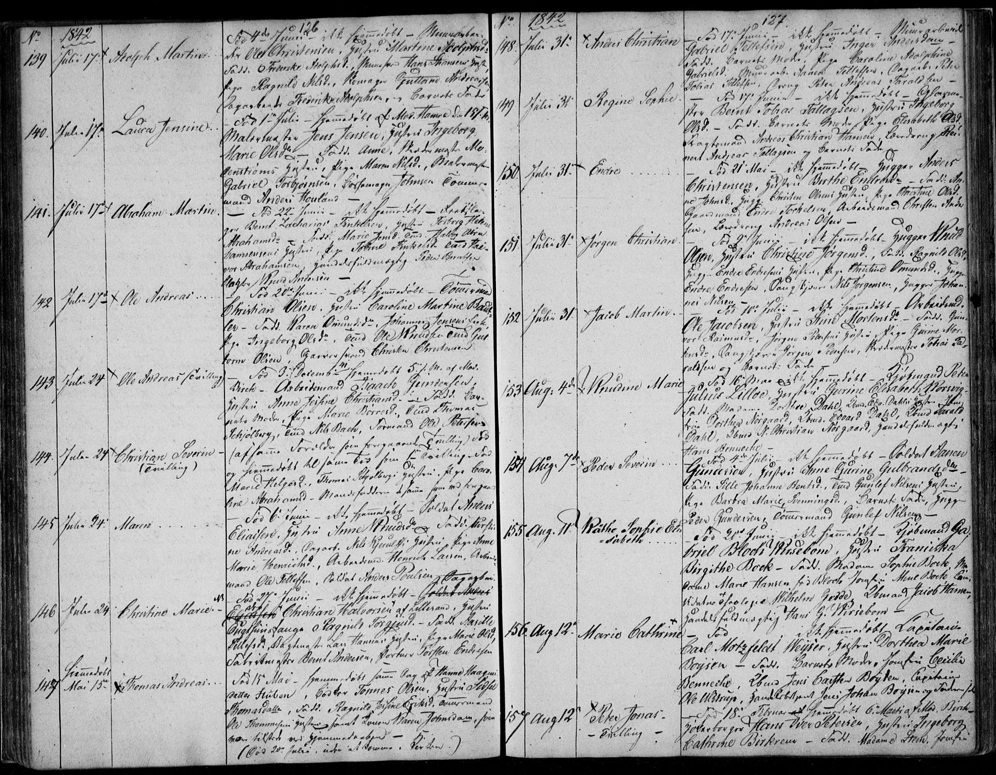 Kristiansand domprosti, SAK/1112-0006/F/Fb/L0009: Parish register (copy) no. B 9, 1838-1843, p. 126-127