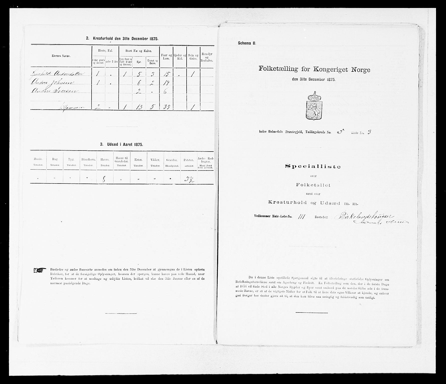 SAB, 1875 census for 1430P Indre Holmedal, 1875, p. 533