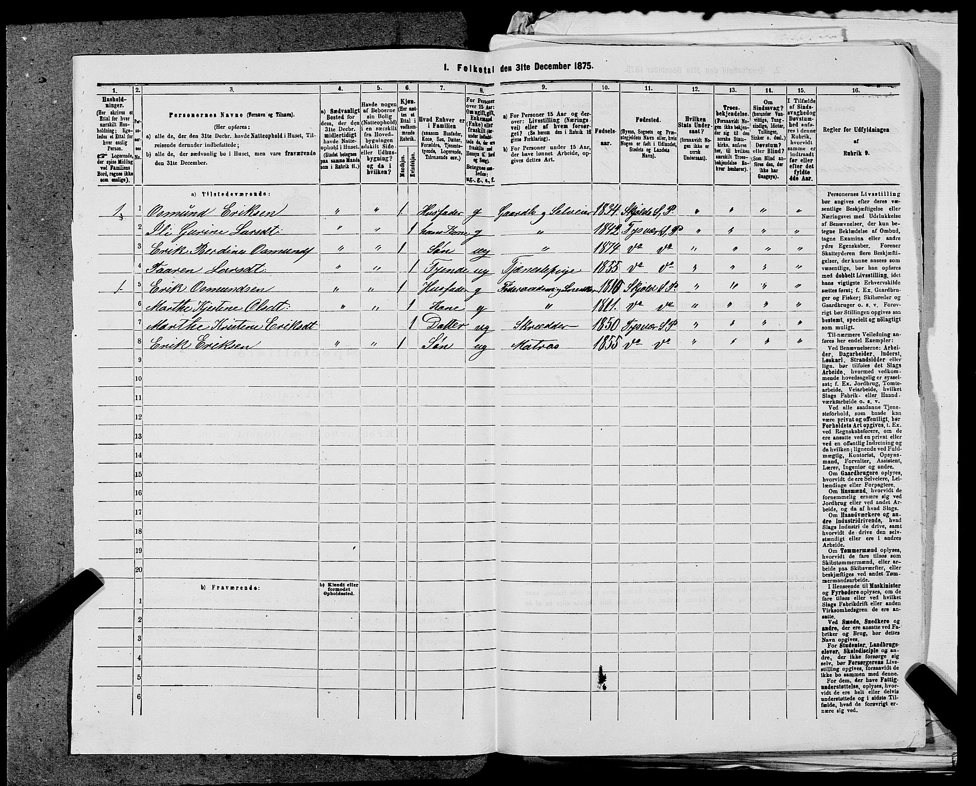 SAST, 1875 census for 1146P Tysvær, 1875, p. 523