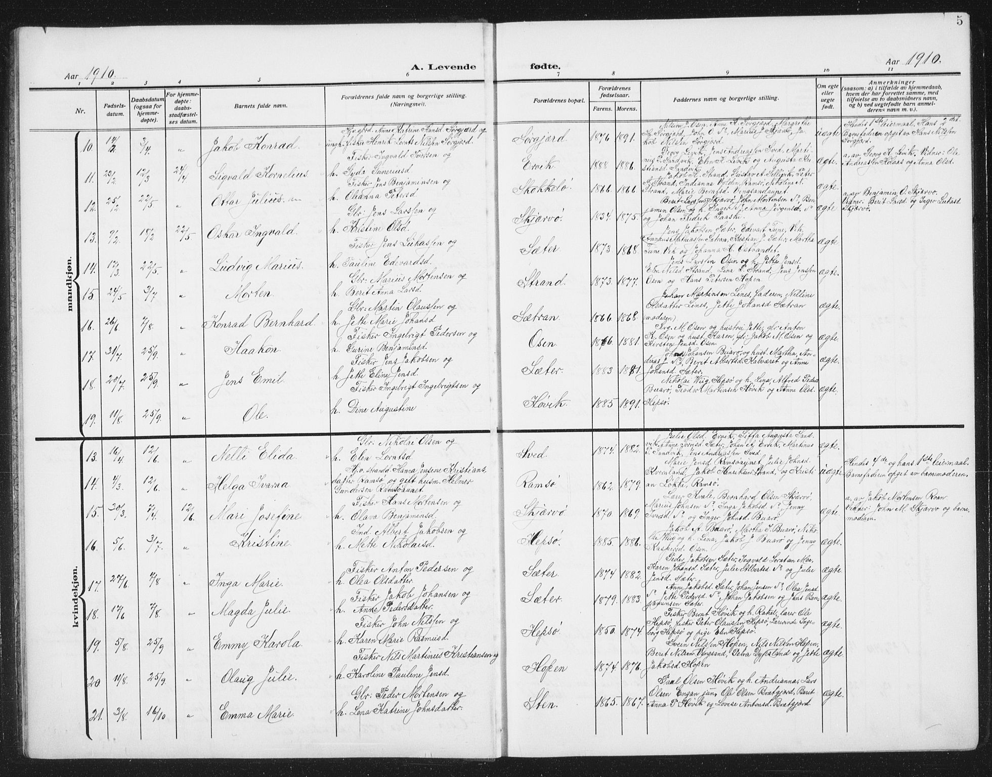 Ministerialprotokoller, klokkerbøker og fødselsregistre - Sør-Trøndelag, SAT/A-1456/658/L0727: Parish register (copy) no. 658C03, 1909-1935, p. 5