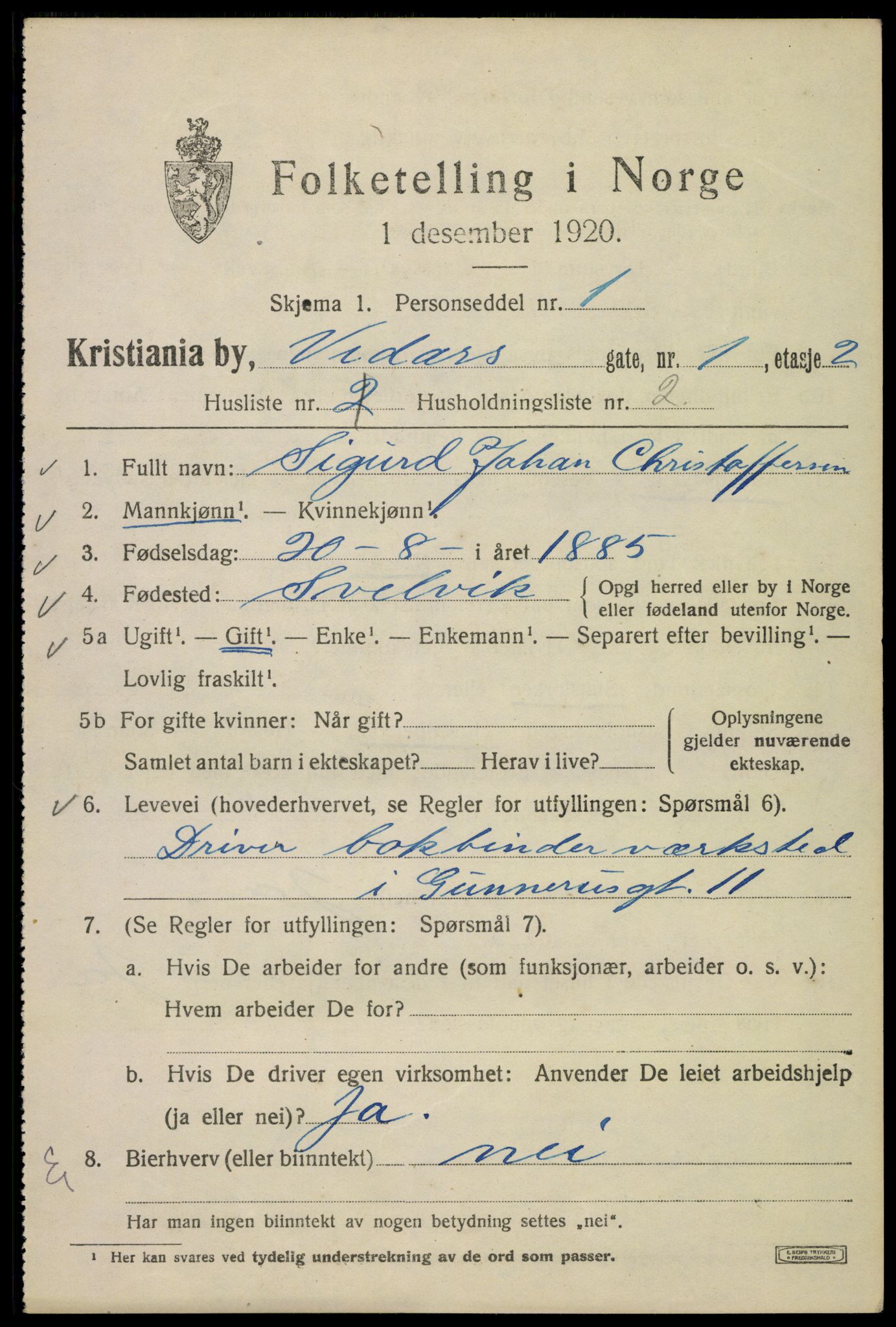 SAO, 1920 census for Kristiania, 1920, p. 636237