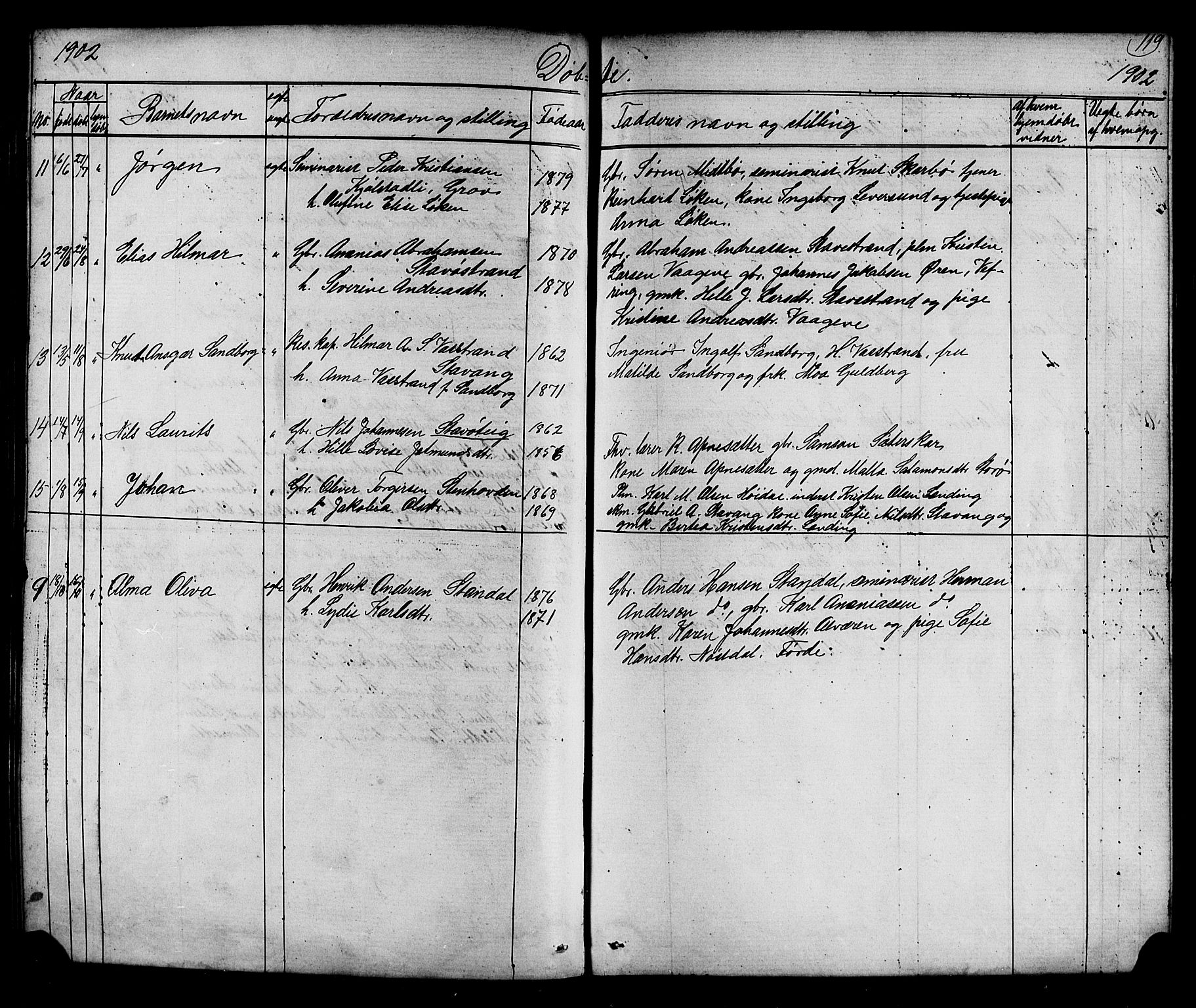 Kinn sokneprestembete, AV/SAB-A-80801/H/Hab/Habc/L0002: Parish register (copy) no. C 2, 1869-1918, p. 119