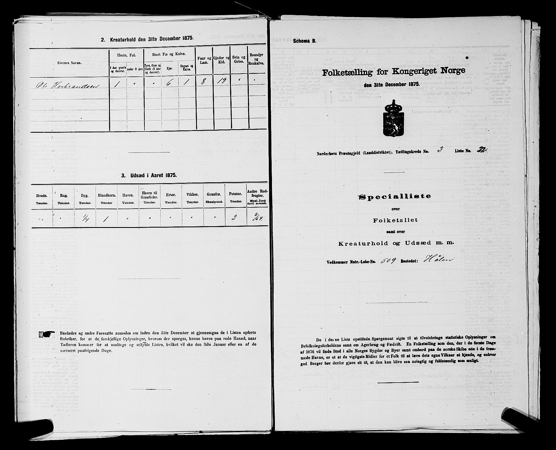 SAKO, 1875 census for 0613L Norderhov/Norderhov, Haug og Lunder, 1875, p. 2625