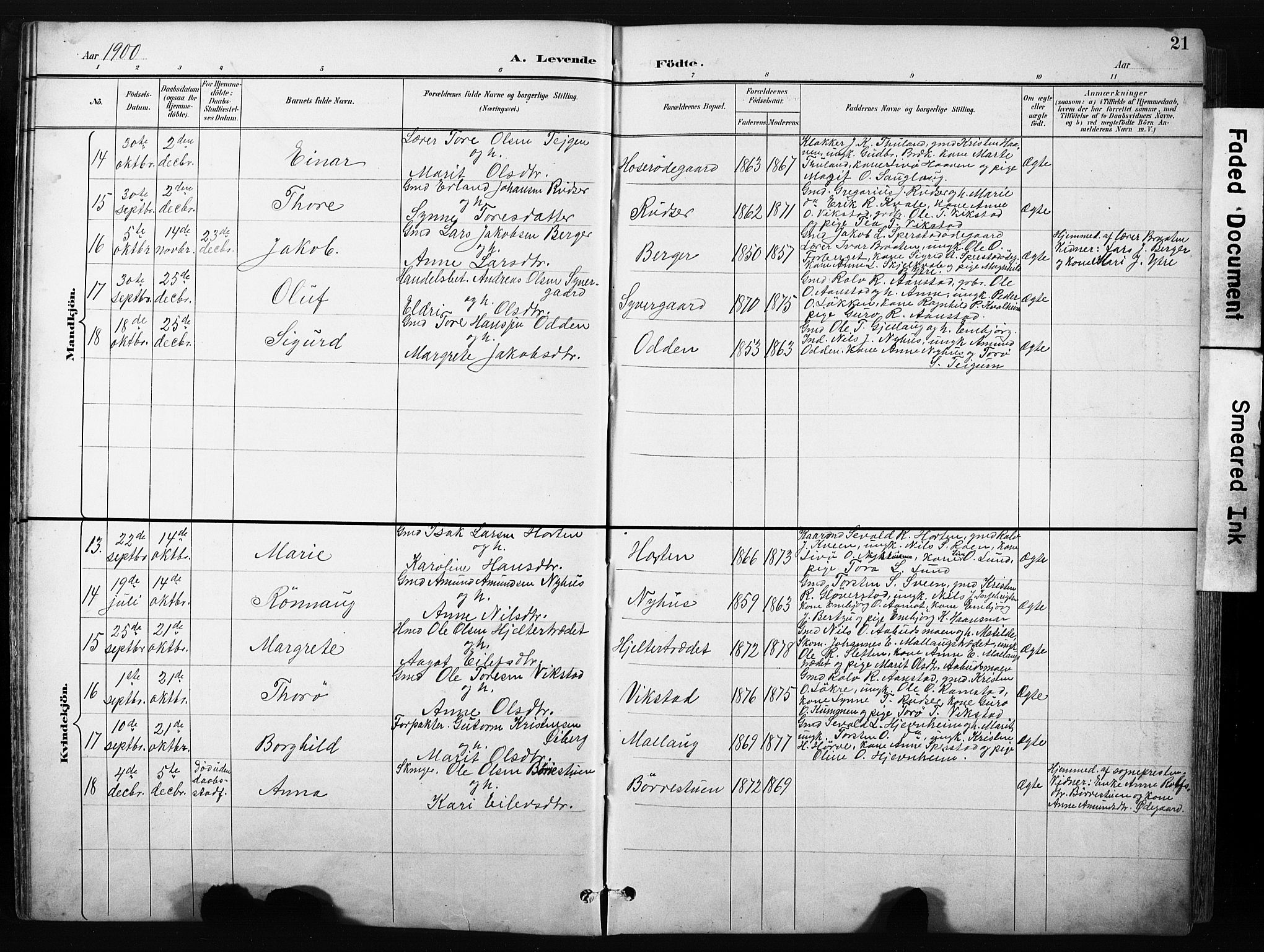 Skjåk prestekontor, AV/SAH-PREST-072/H/Ha/Hab/L0003: Parish register (copy) no. 3, 1893-1932, p. 21