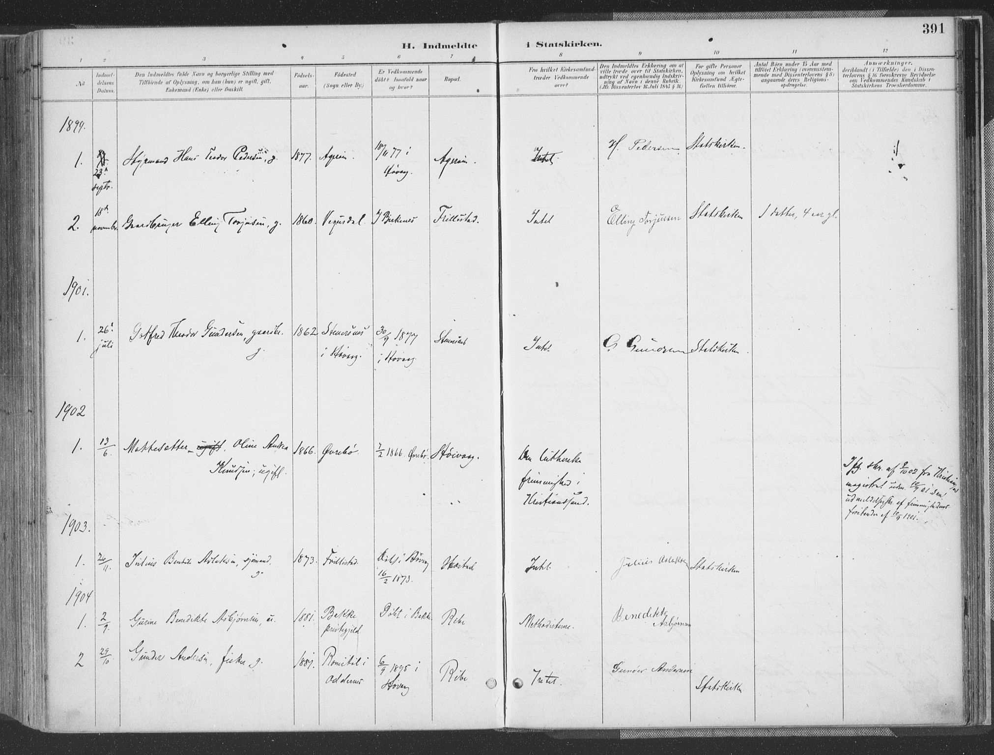 Høvåg sokneprestkontor, AV/SAK-1111-0025/F/Fa/L0006: Parish register (official) no. A 6, 1894-1923, p. 391