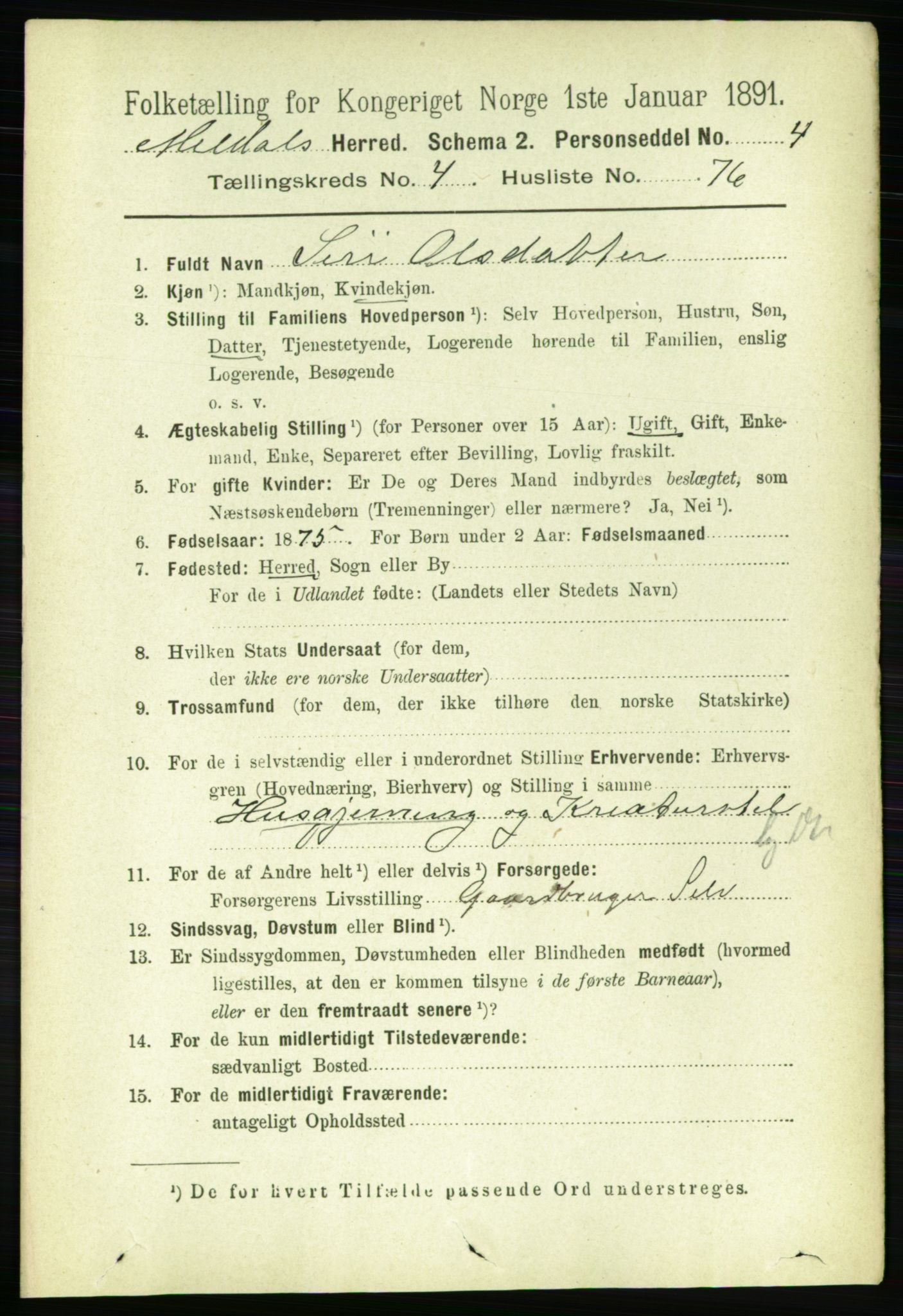 RA, 1891 census for 1636 Meldal, 1891, p. 2455