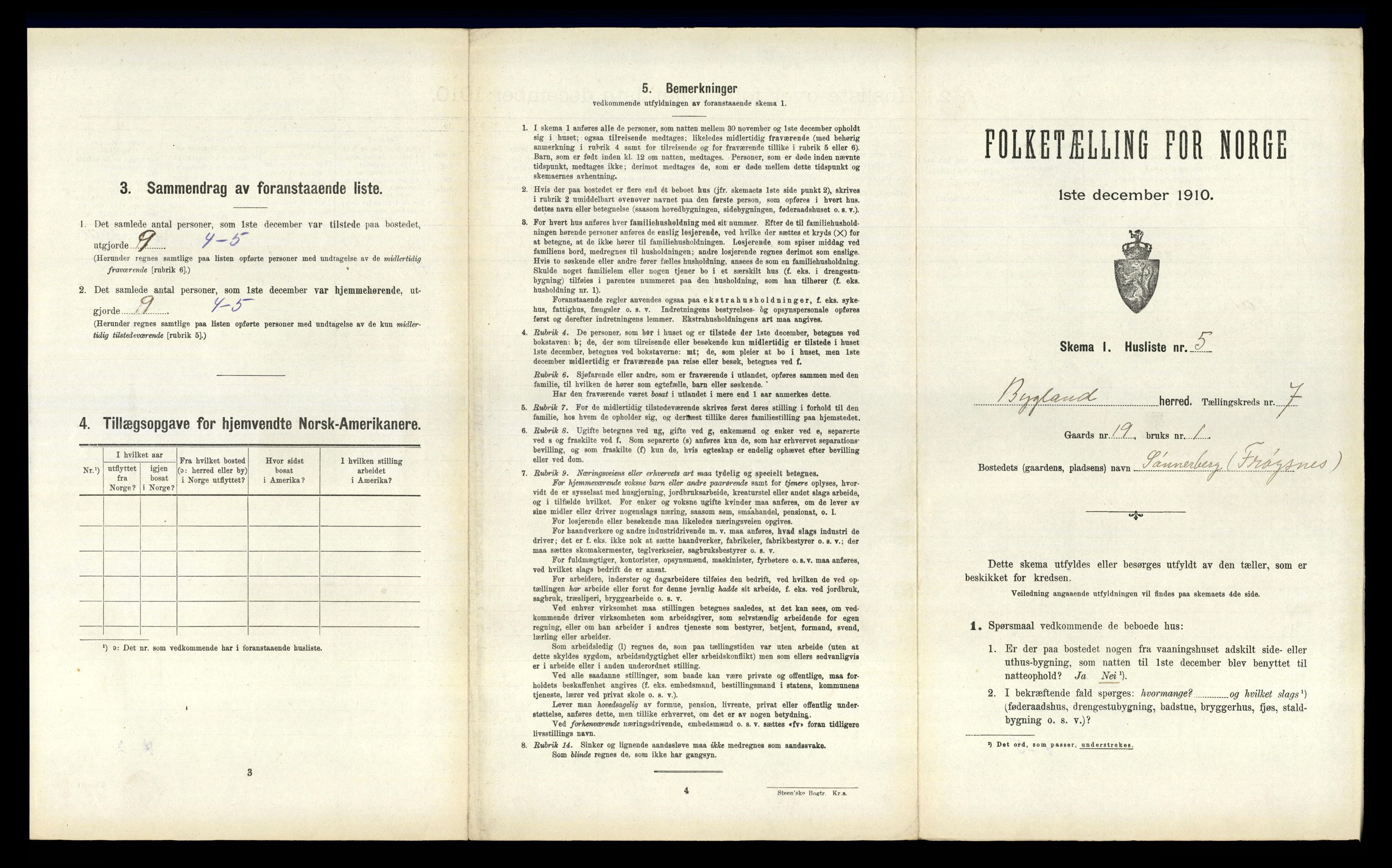 RA, 1910 census for Bygland, 1910, p. 487