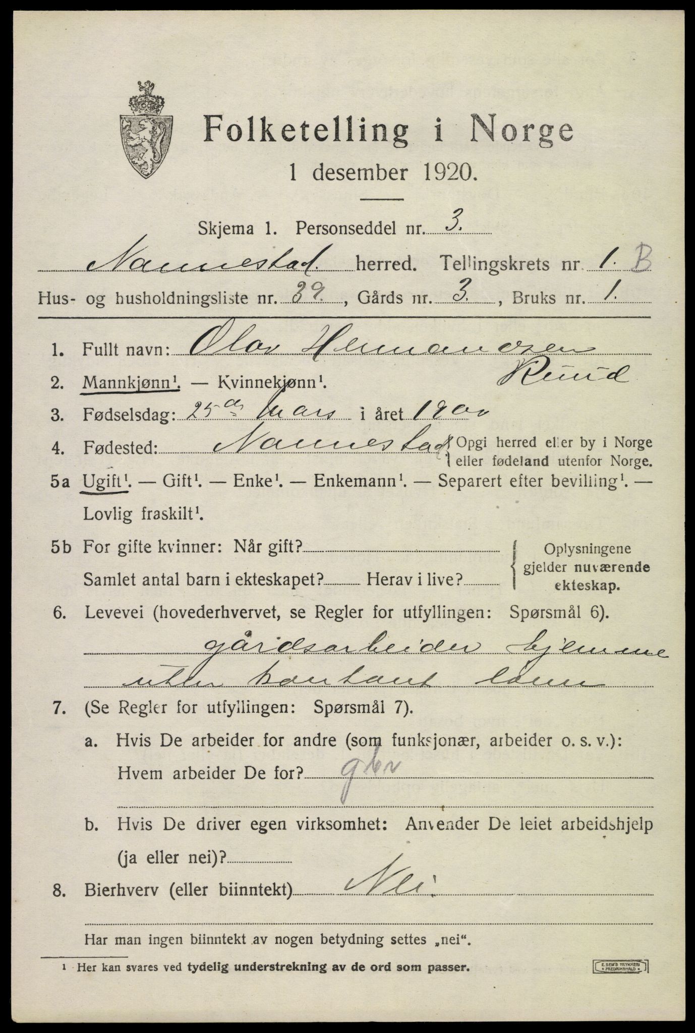 SAO, 1920 census for Nannestad, 1920, p. 2309