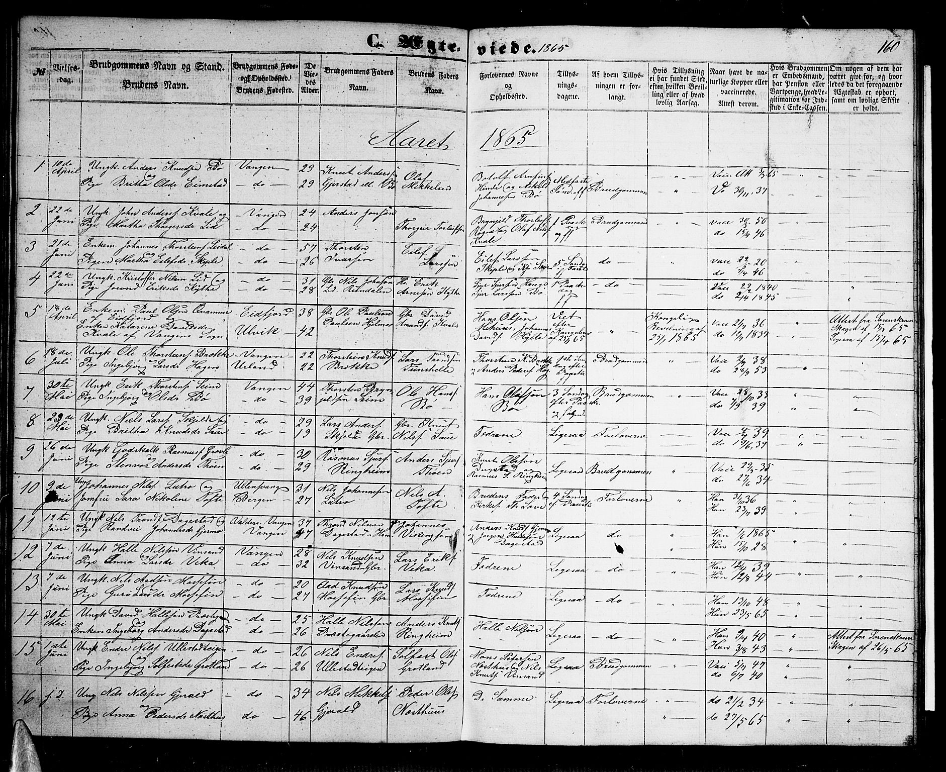 Voss sokneprestembete, AV/SAB-A-79001/H/Hab: Parish register (copy) no. B 1, 1855-1869, p. 160