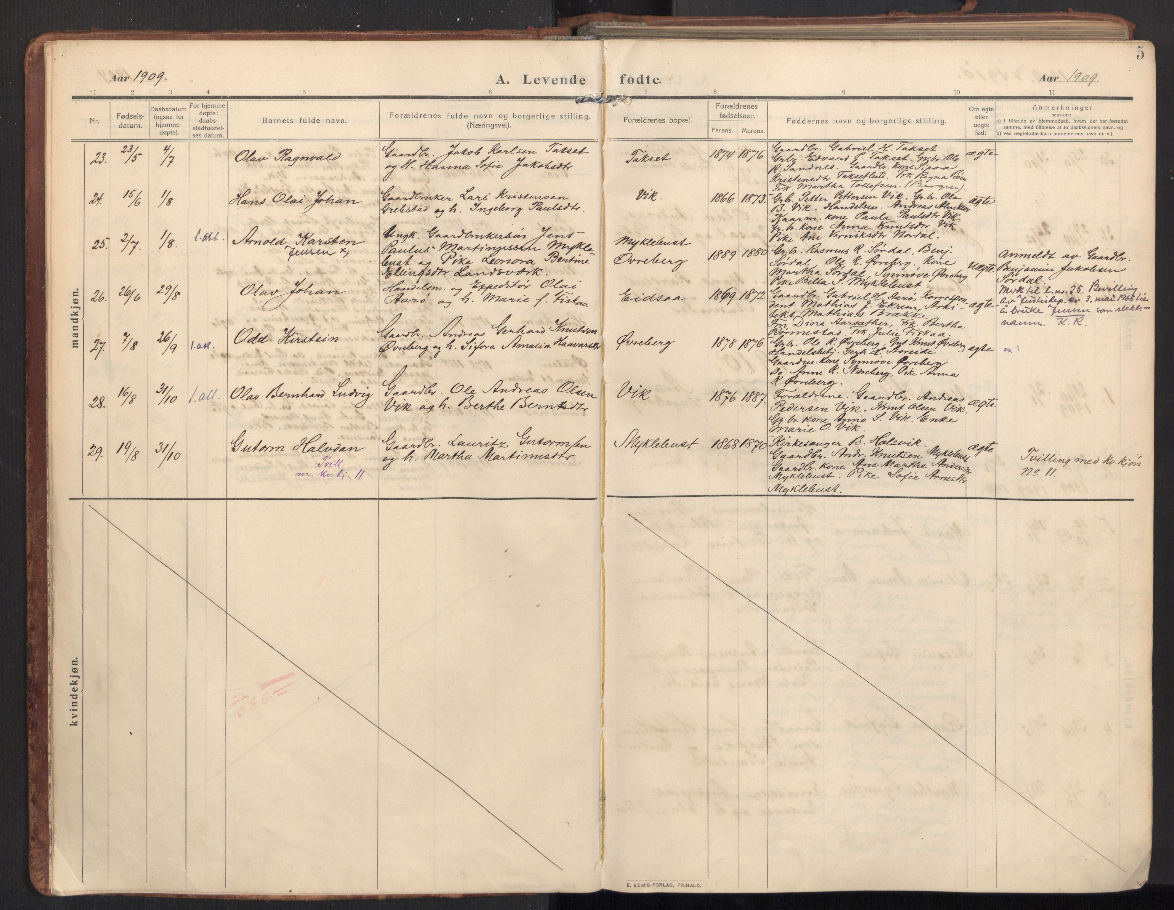 Ministerialprotokoller, klokkerbøker og fødselsregistre - Møre og Romsdal, AV/SAT-A-1454/502/L0026: Parish register (official) no. 502A04, 1909-1933, p. 5