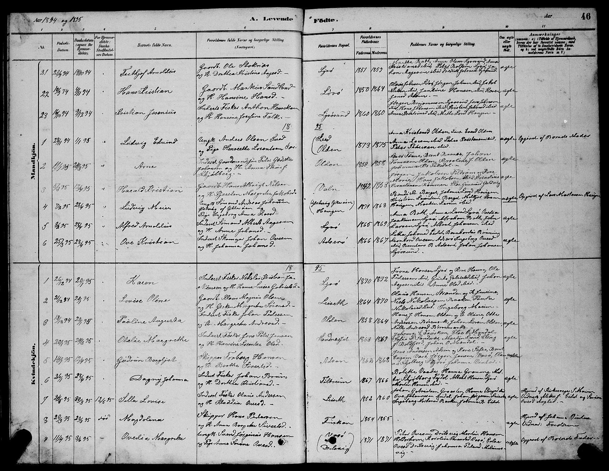 Ministerialprotokoller, klokkerbøker og fødselsregistre - Sør-Trøndelag, AV/SAT-A-1456/654/L0665: Parish register (copy) no. 654C01, 1879-1901, p. 46