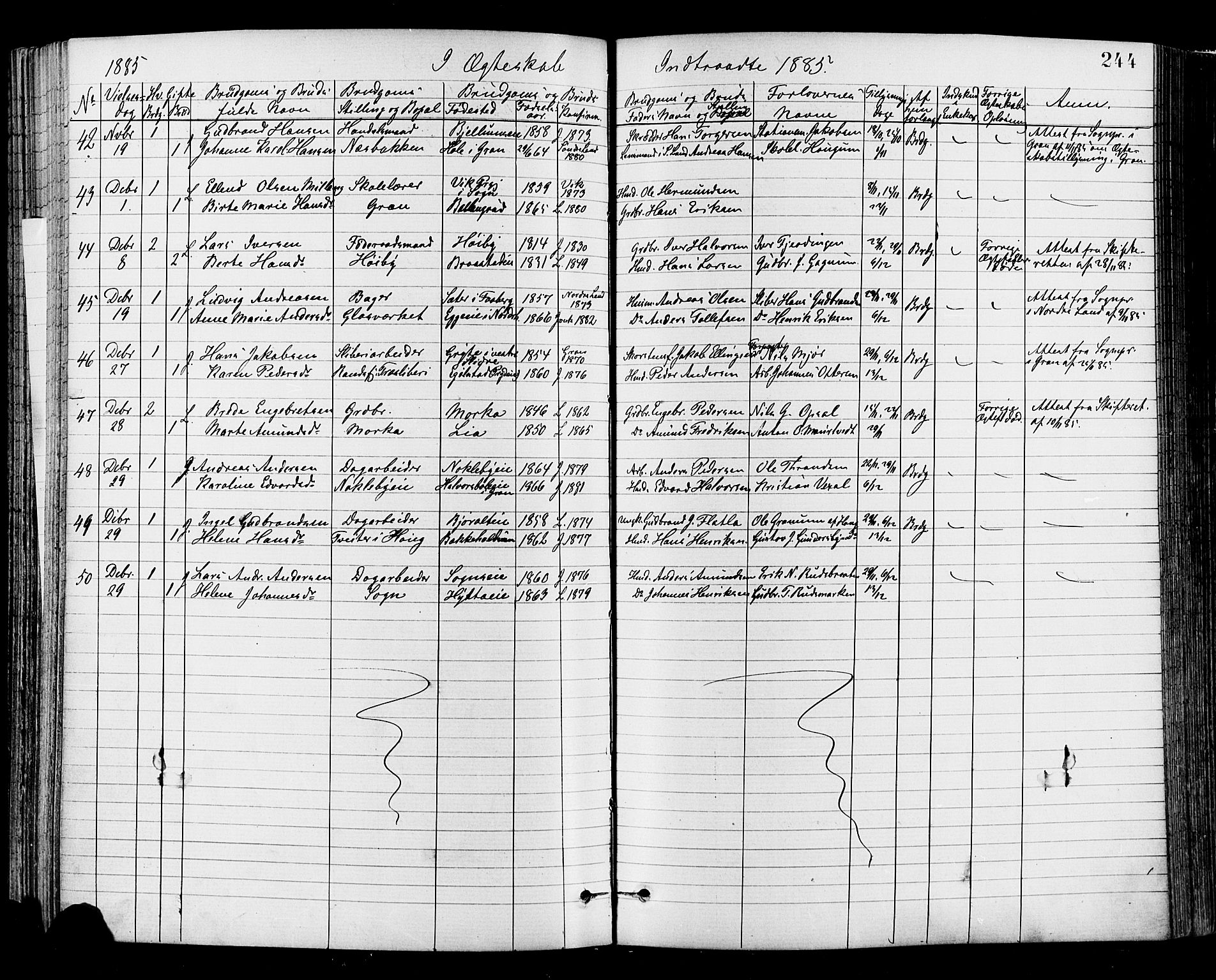 Jevnaker prestekontor, AV/SAH-PREST-116/H/Ha/Haa/L0008: Parish register (official) no. 8, 1877-1890, p. 244