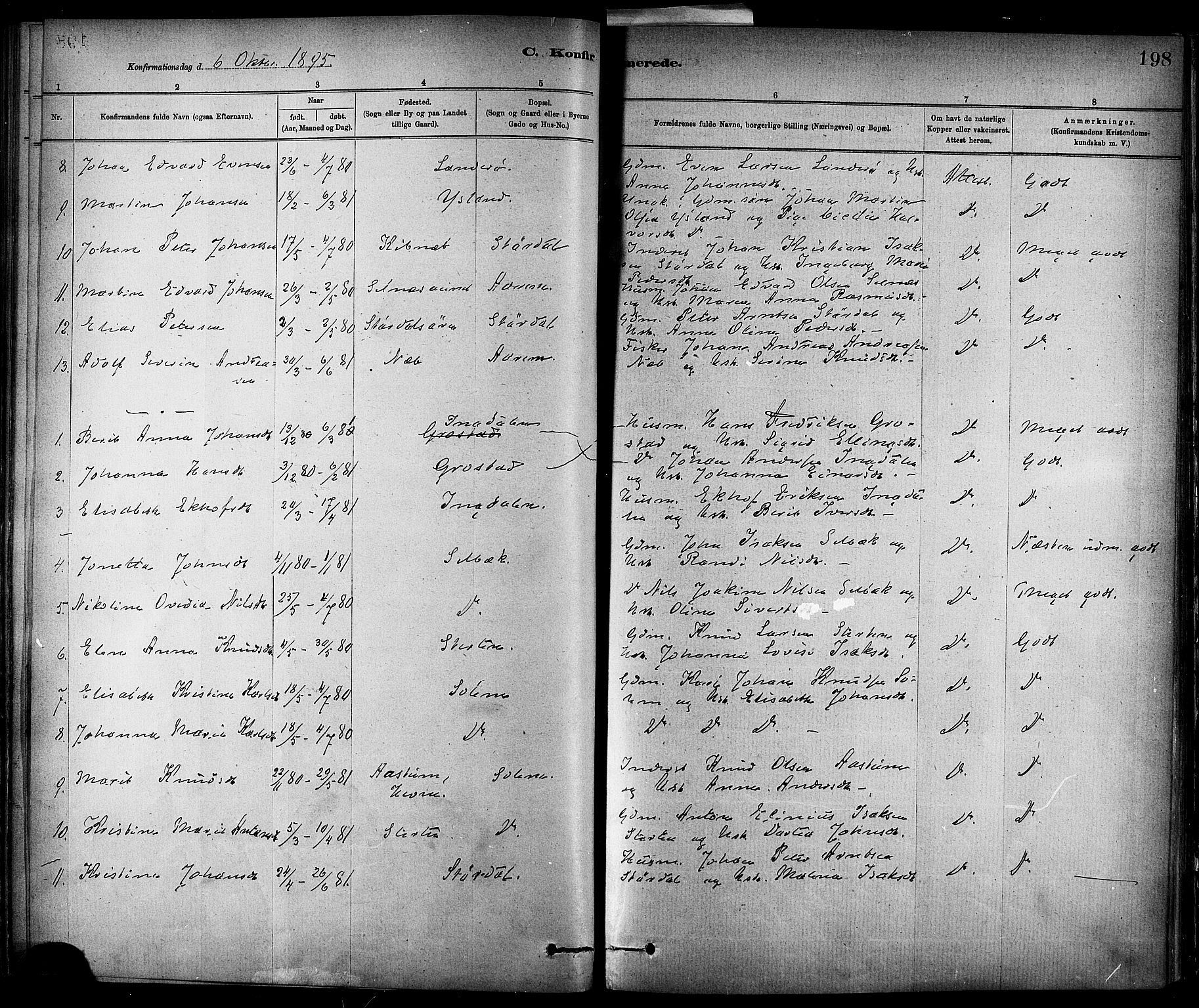 Ministerialprotokoller, klokkerbøker og fødselsregistre - Sør-Trøndelag, SAT/A-1456/647/L0634: Parish register (official) no. 647A01, 1885-1896, p. 198