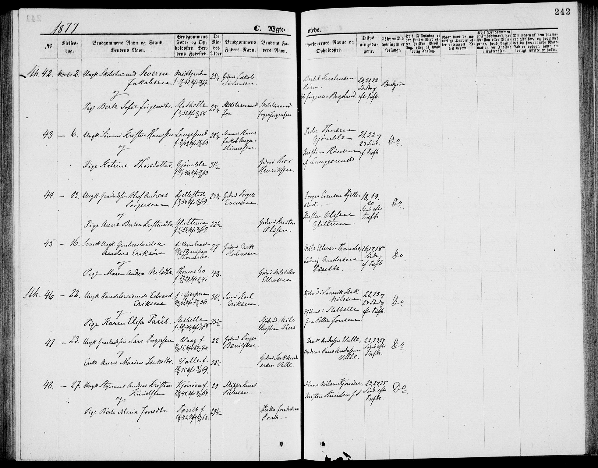 Bamble kirkebøker, AV/SAKO-A-253/G/Ga/L0007: Parish register (copy) no. I 7, 1876-1877, p. 242