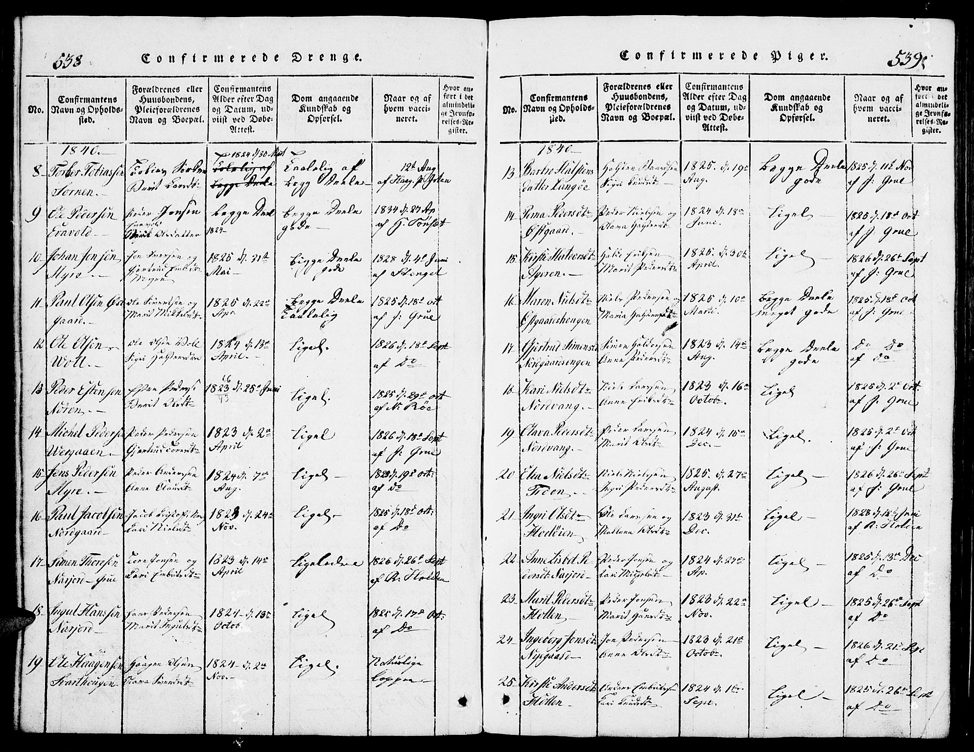 Tolga prestekontor, SAH/PREST-062/L/L0002: Parish register (copy) no. 2, 1815-1844, p. 538-539