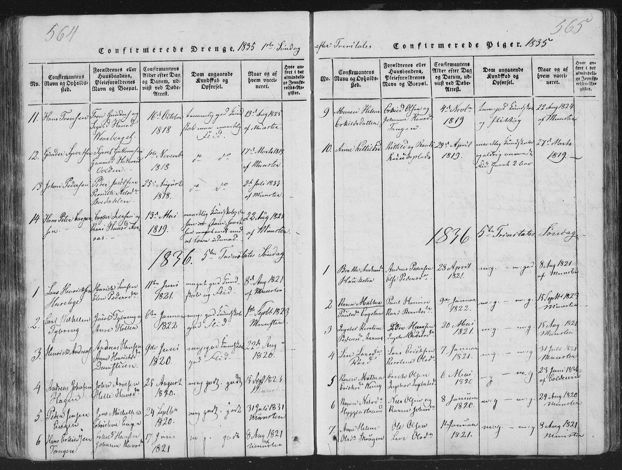 Røyken kirkebøker, SAKO/A-241/G/Ga/L0003: Parish register (copy) no. 3, 1814-1856, p. 564-565