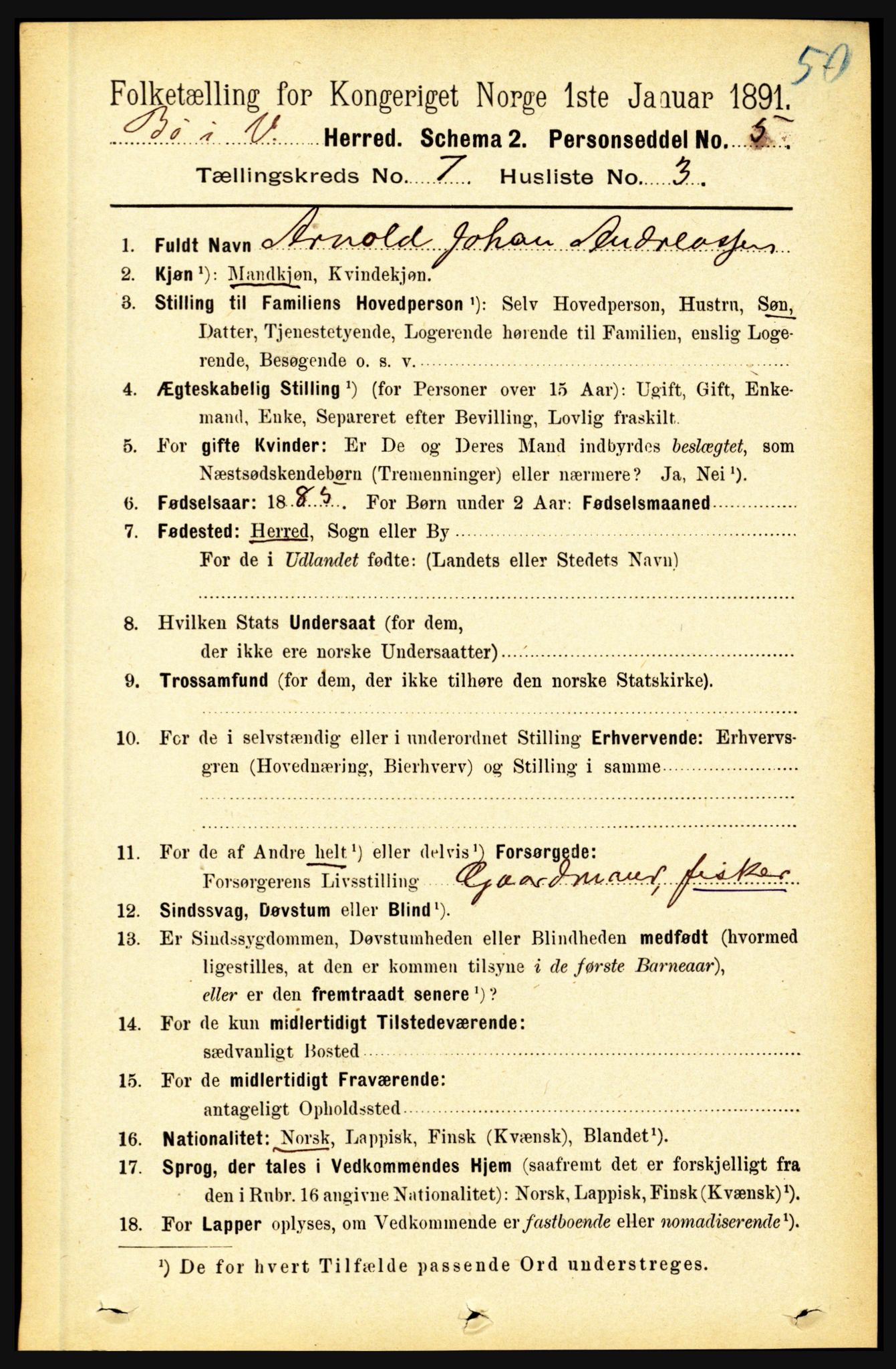 RA, 1891 census for 1867 Bø, 1891, p. 2507