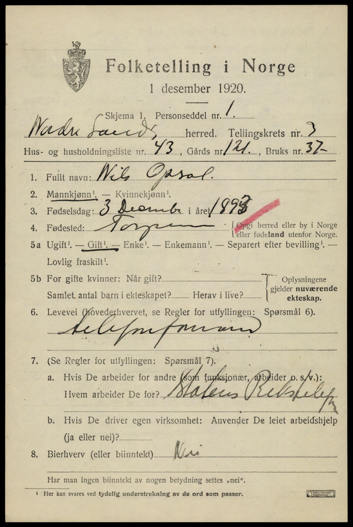 SAH, 1920 census for Nordre Land, 1920, p. 2842